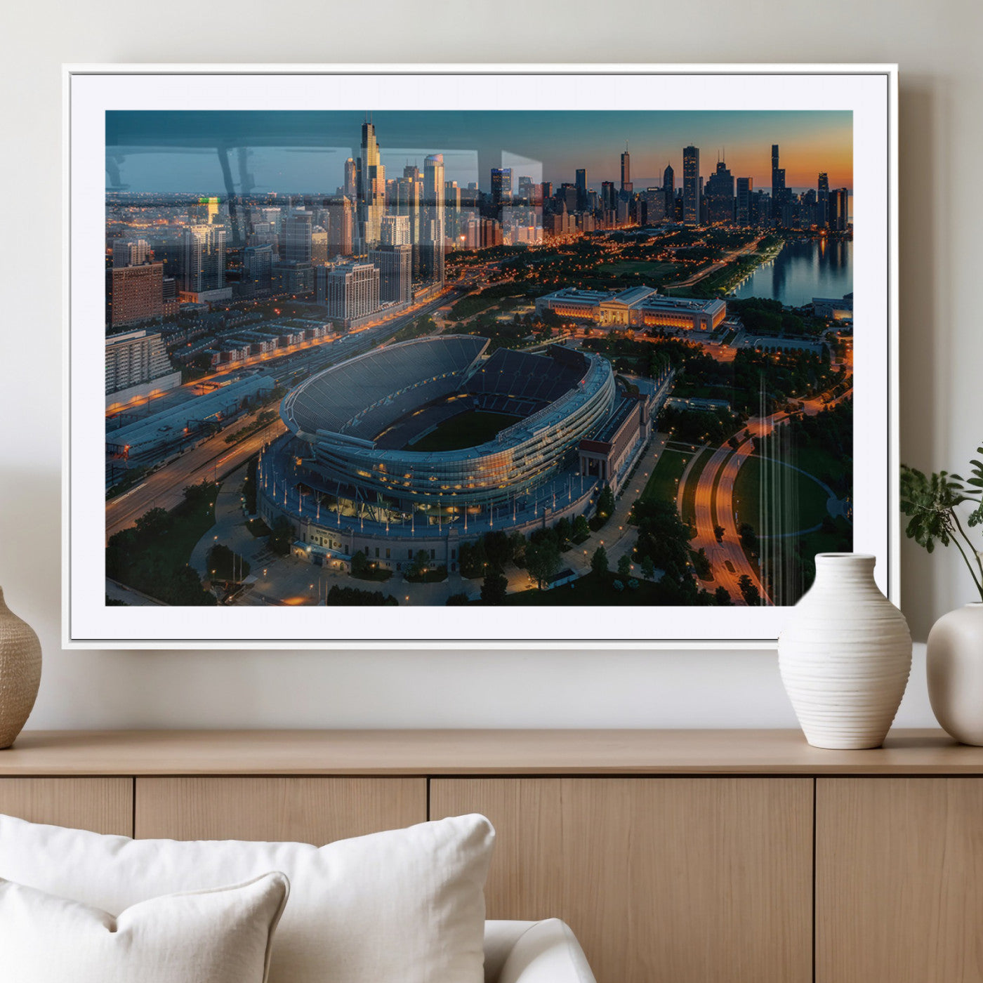 MGC-FP-36x24 - Chicago Bears Soldiers Field Wall Art Canvas Print – Framed Football Stadium Artwork for Sports