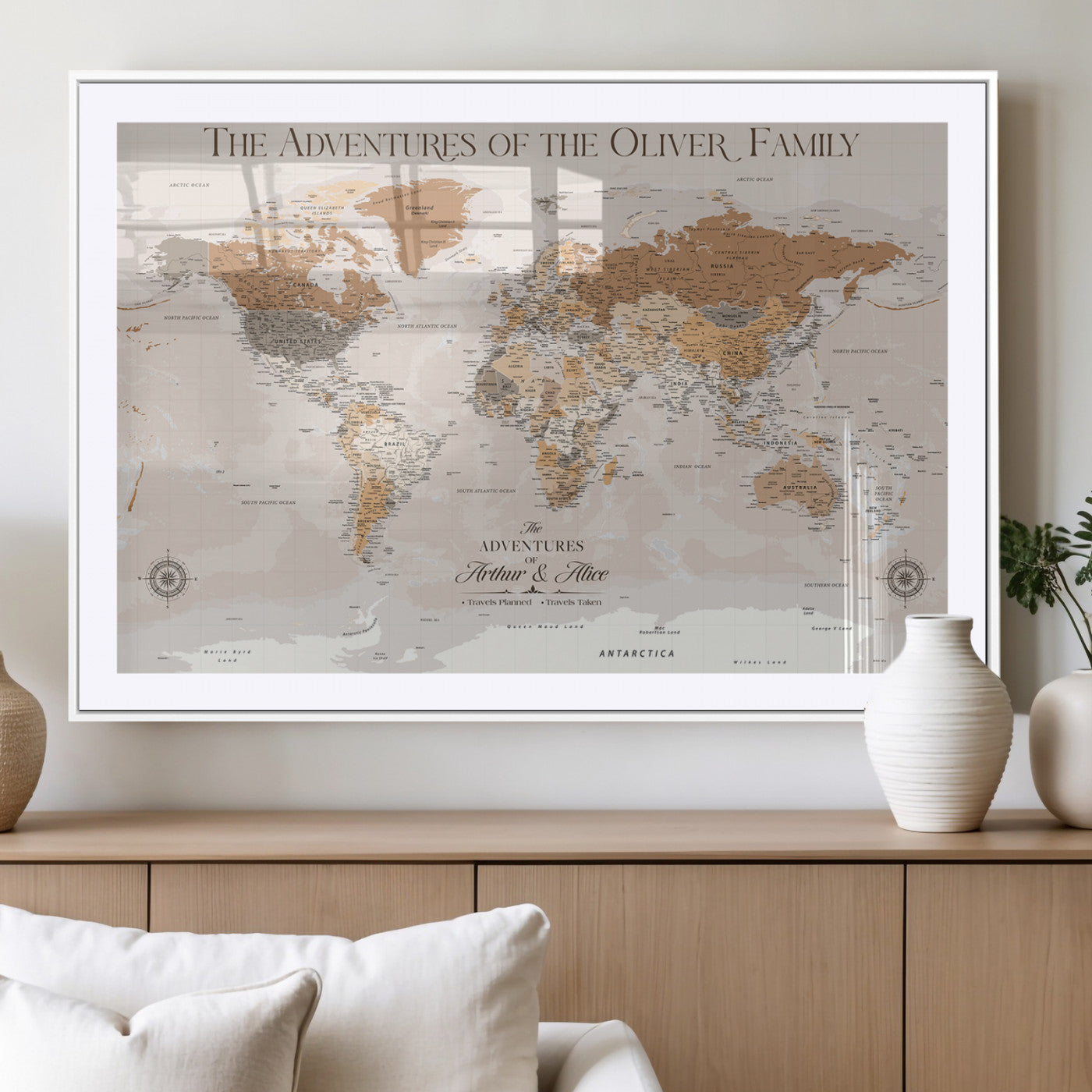 MGC-FP-36x24 - World Travel Map with Pins – Push Pin Maps of Where I've Been, Framed Wall Map for Travel Memories,