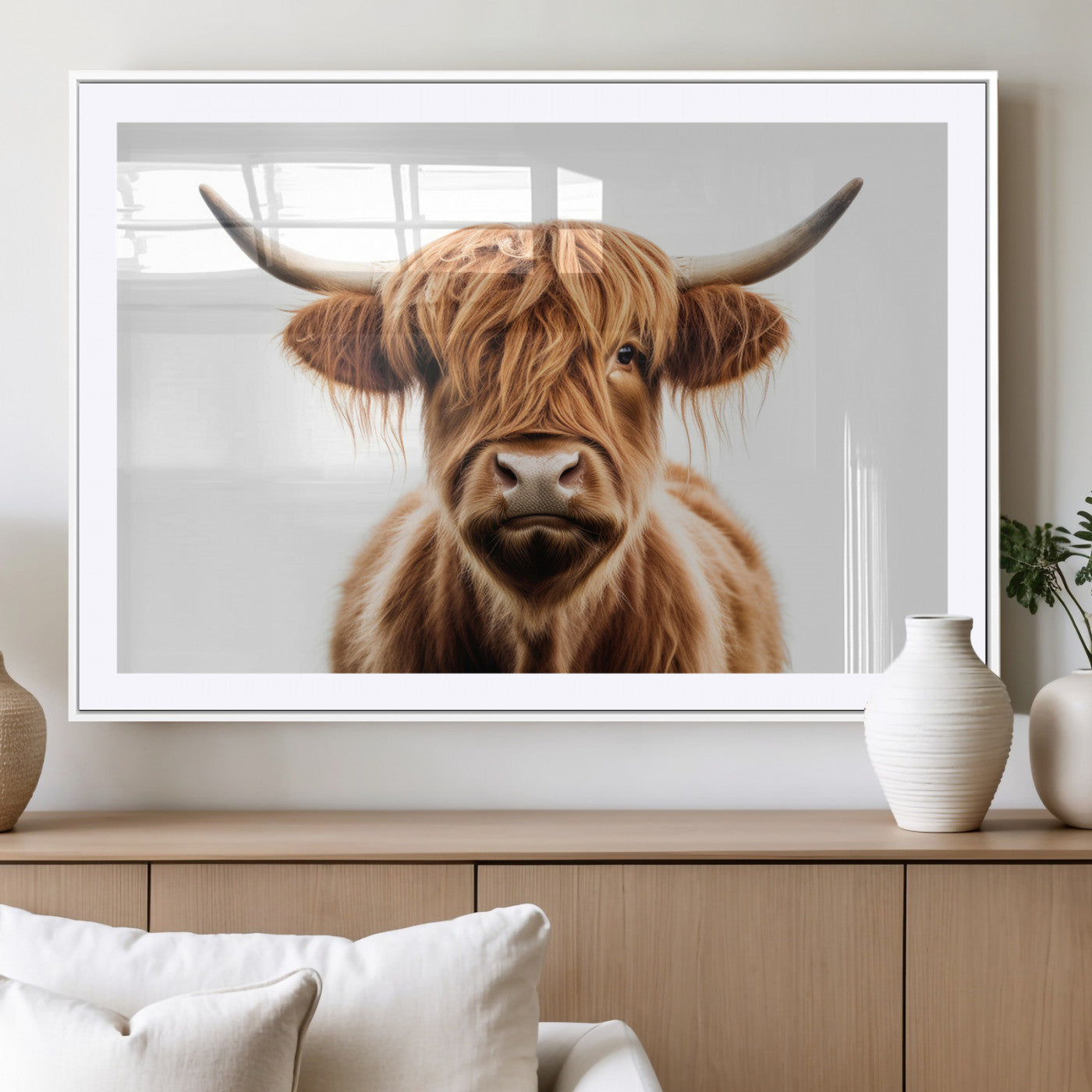 -Scottish Highland Cow Canvas Print, Framed Highland Cow Canvas Home Decor