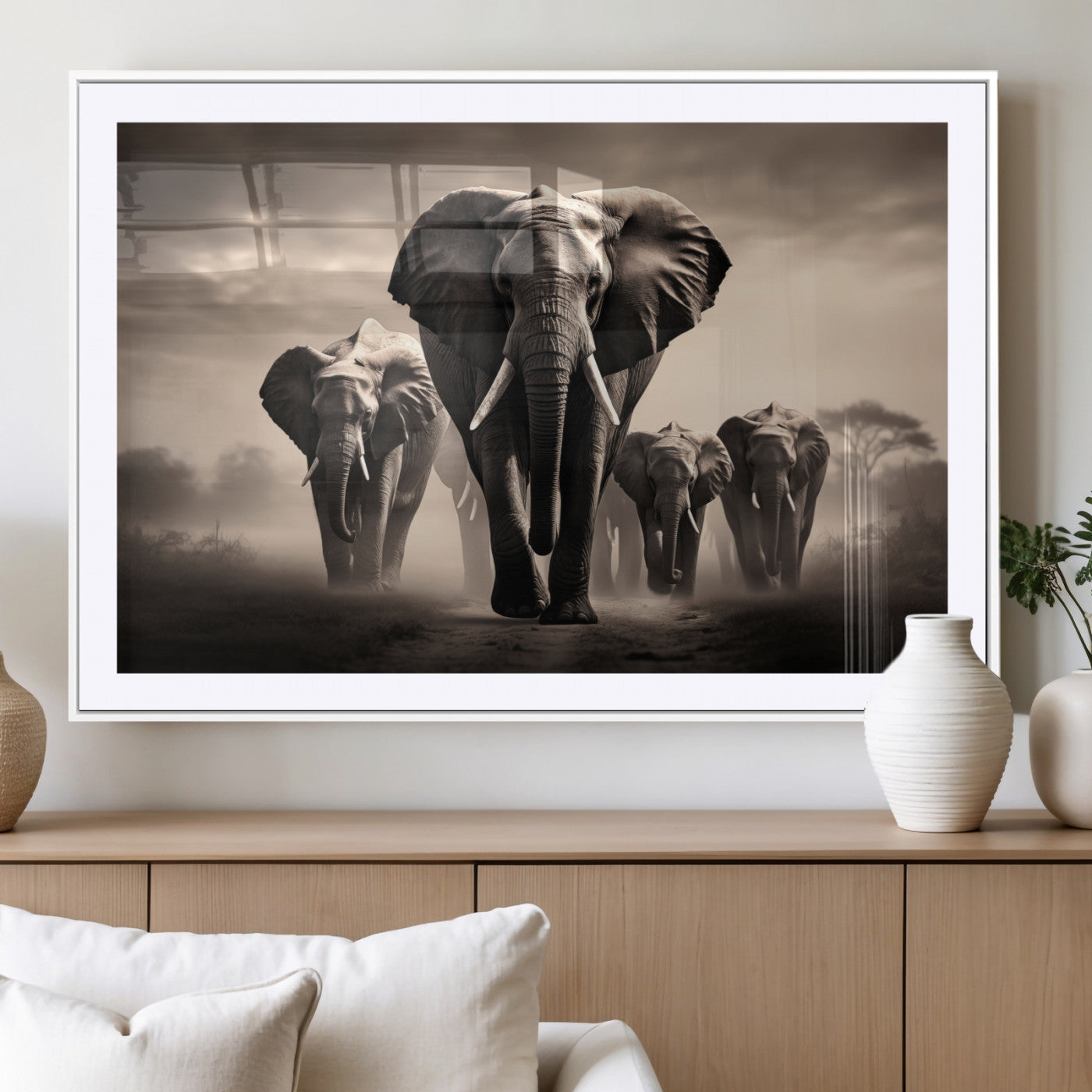 MGC-FP-36x24 - Elephant Family Wall Art Canvas Print, Framed Elephant Wall Art Home Decor