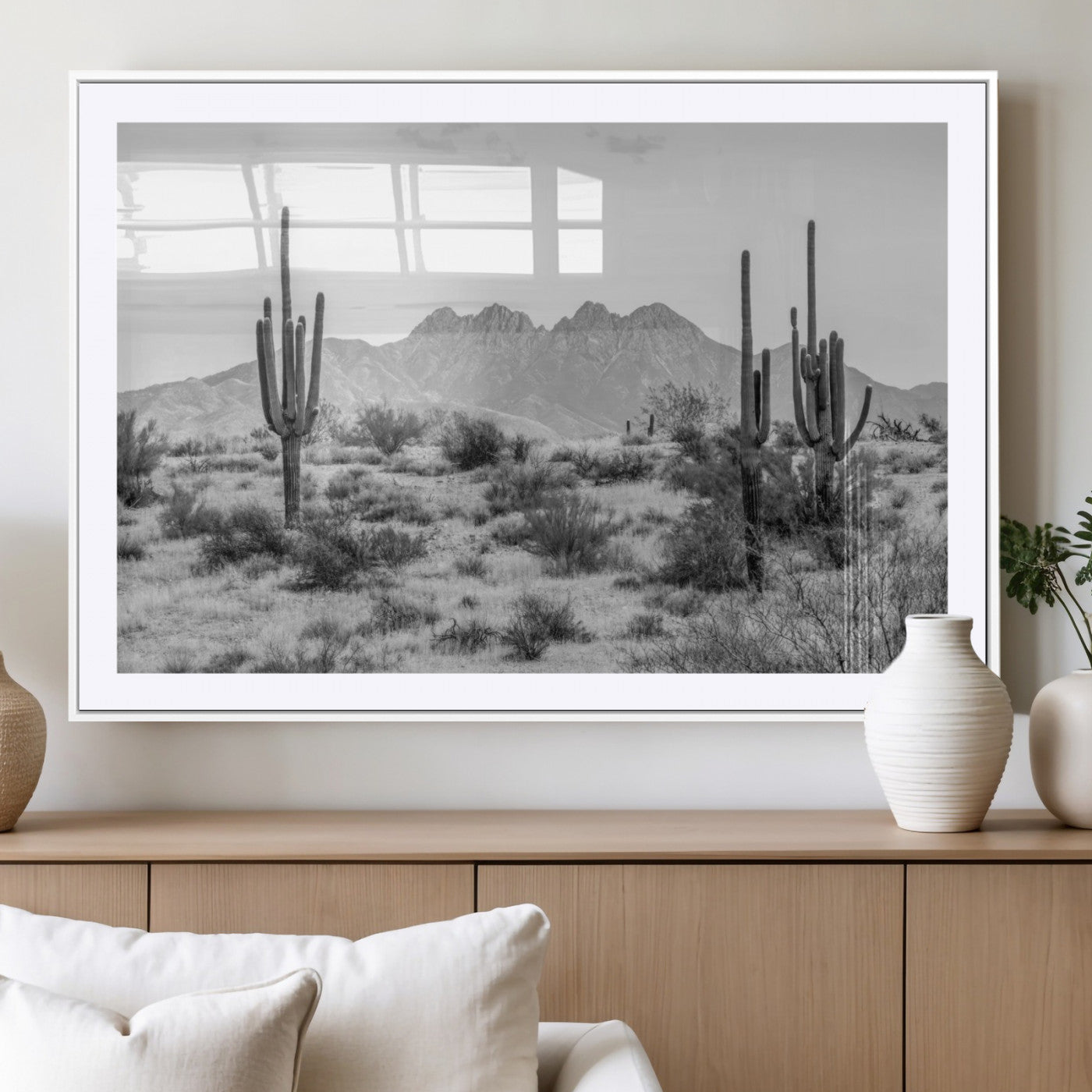 97436PHN-MGC-FP-36x24_White-Black White Arizona Desert Canvas Wall Art Cactus Farmhouse Wall Art
