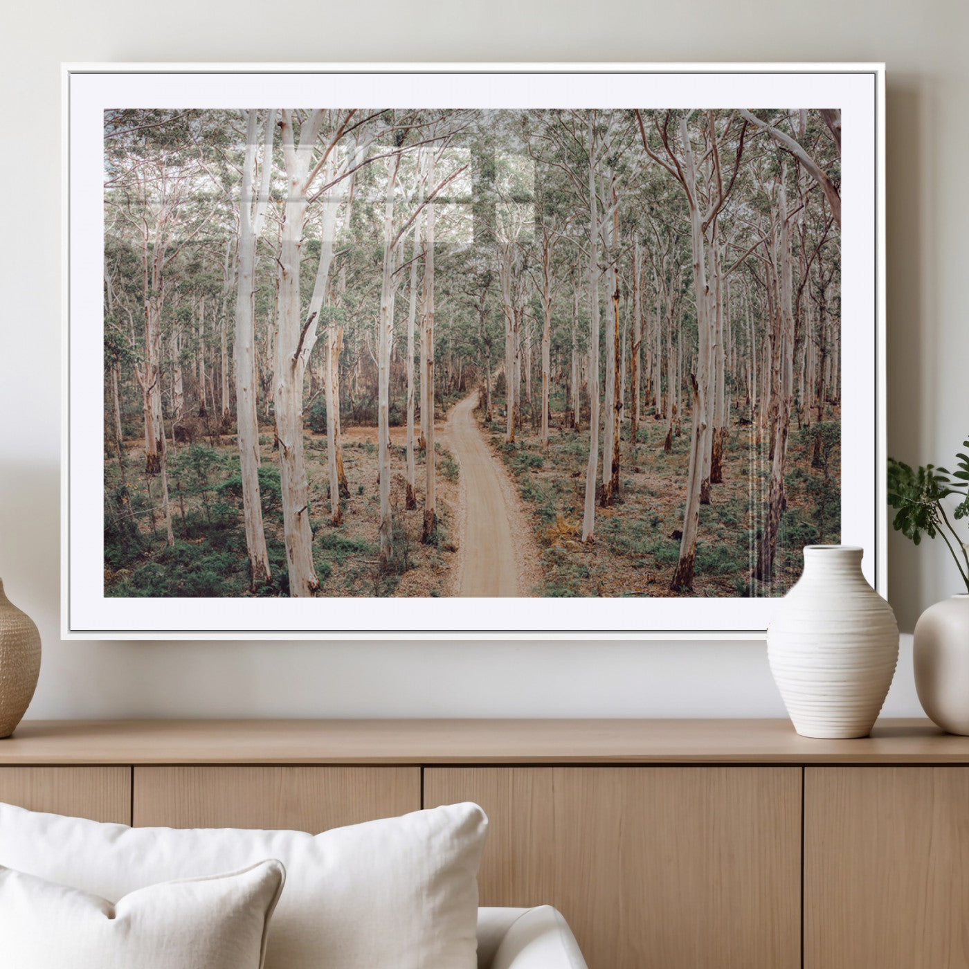 24760563-MGC-FP-40x30_White-Forest Dirt Road Canvas Wall Art Print, Scenic Woodland Pathway, Tall Trees Nature Canvas for Living Room or Office 1 Panel Wrapped Canvas