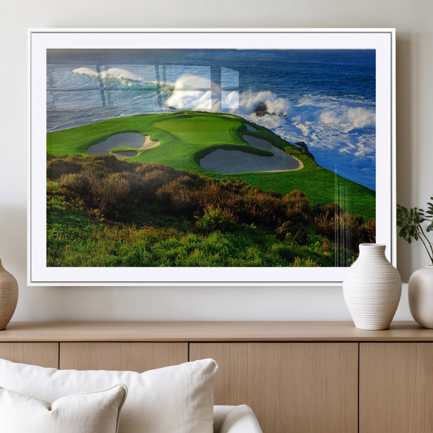 -Ocean Cliffside Golf Course Green Waves Surf Sand Bunker Scenic Coastal Landscape Nature Wall Art