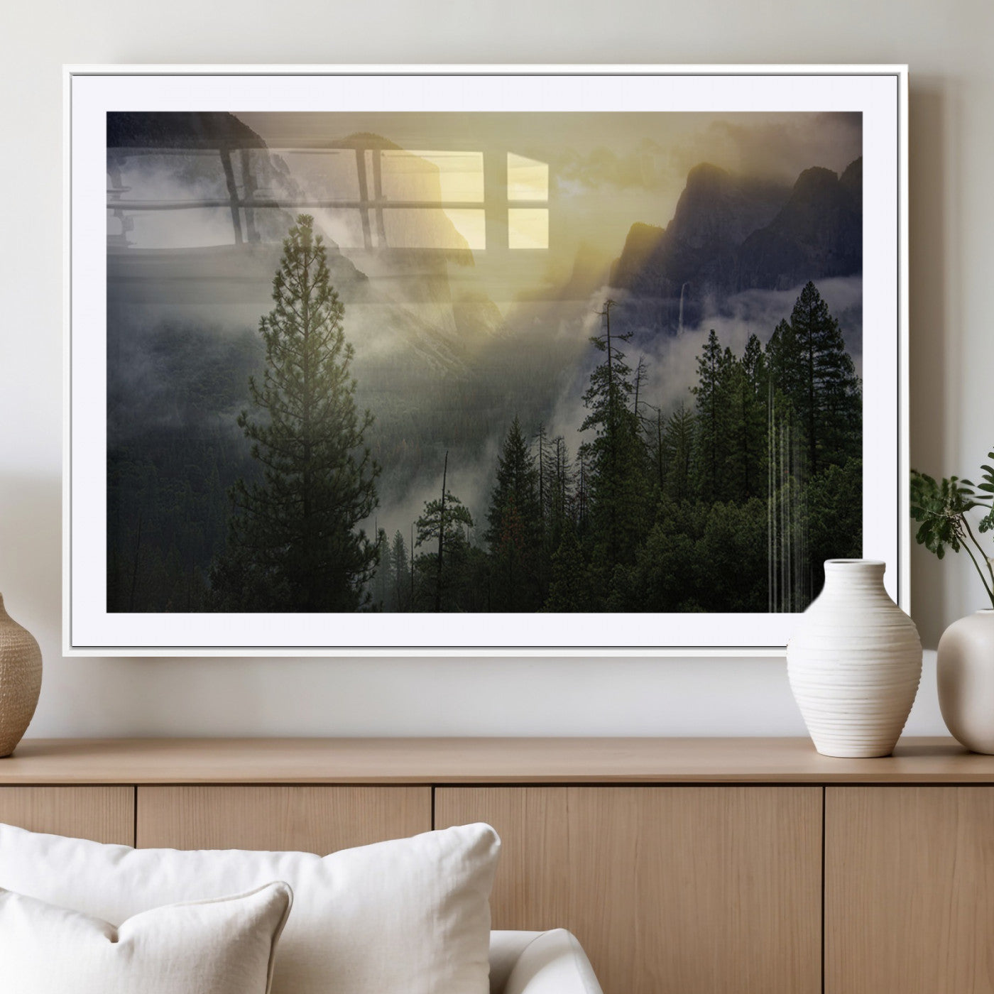 38316884-MGC-FP-40x30_White-Misty Forest Sunrise Mountain Valley Pine Trees Foggy Landscape Nature Scenic Outdoors Calm Tranquil Wall Art Canvas Print