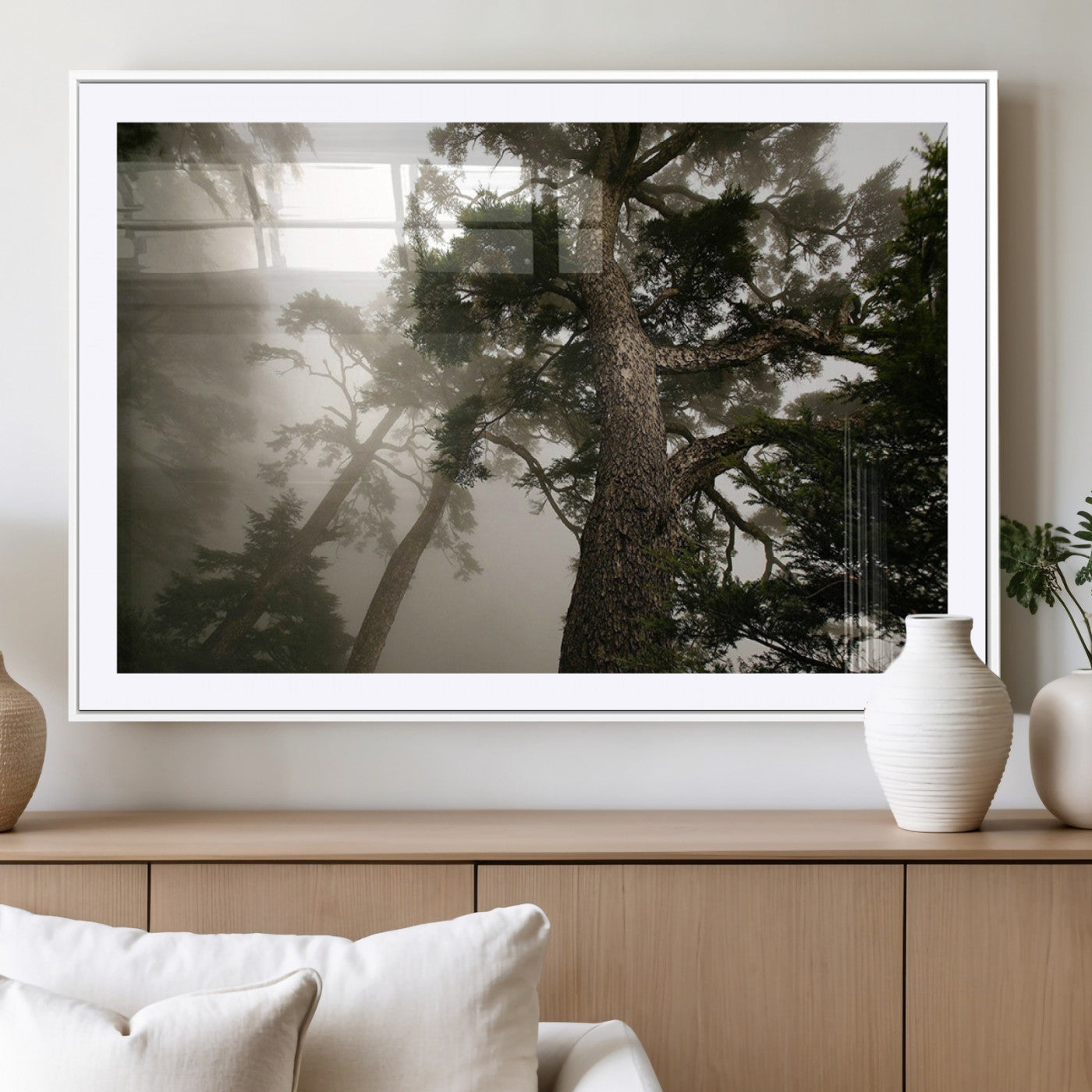 87969493-MGC-FP-40x30_White-Misty Forest Tall Trees Foggy Atmosphere Nature Serenity Calm Wooded Landscape Tranquil Scene Outdoor Beauty Wall Art Canvas Print