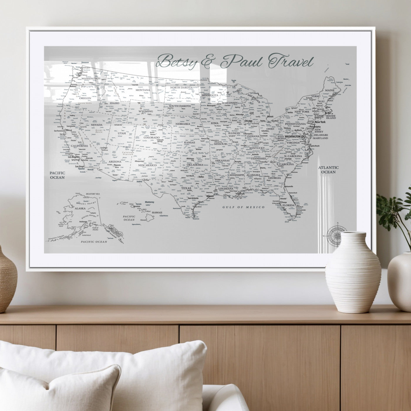 MGC-FP-36x24 - Personalized USA Map Wall Art Canvas Print – Custom Push Pin Travel American Map for Couples, Families, or Office Décor