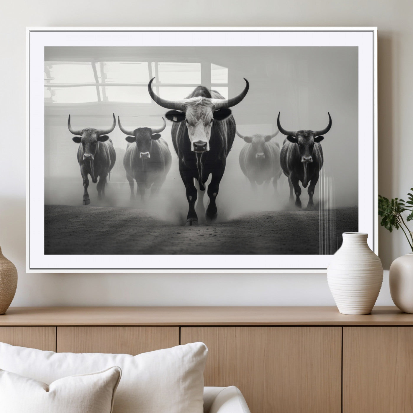 N34534C-MGC-FP-36x24 - Texas Bighorn Cow Hern Wall Art Canvas Print, Longhorn Cow Large Wall Art