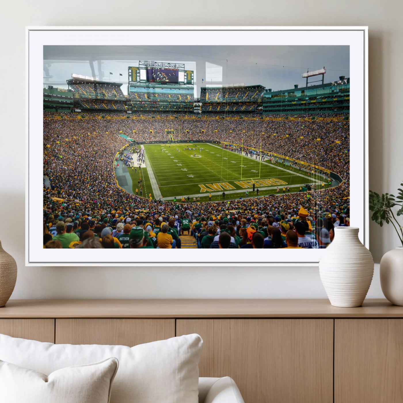 GBP101-MGC-FP-36x24 - Green Bay Packers Lambeau Field Stadium Wall Art Canvas Print, Iconic NFL Football Stadium Artwork, Wisconsin Sports Home Decor