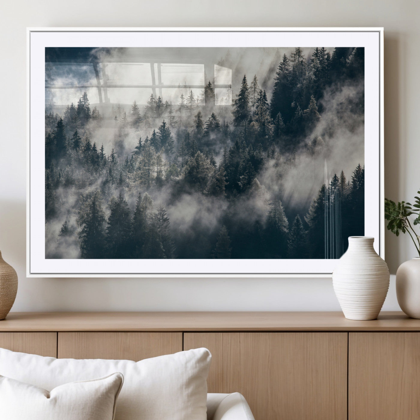 270372951-MGC-FP-36x24 - Misty Pine Forest Canvas Wall Art – Dark Forest Mountaing and Nature Landscape Print, Horizontal Canvas Print