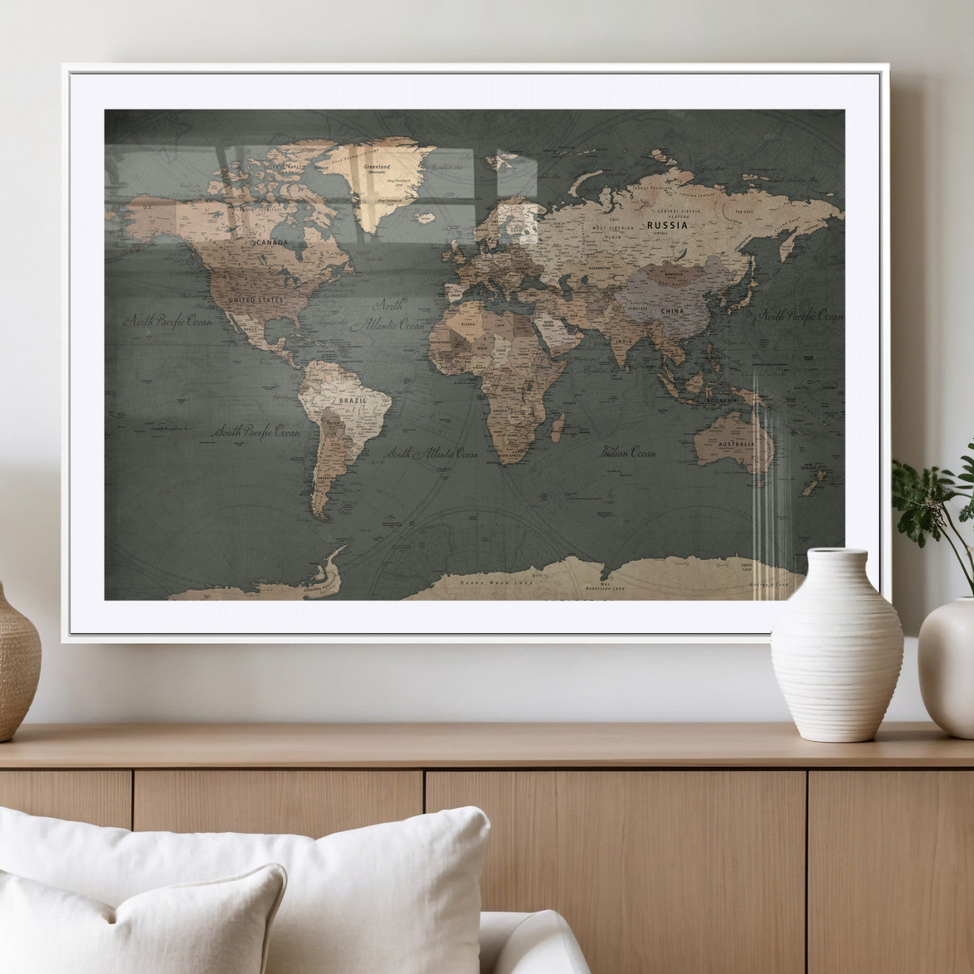 84619399-MGV-CV-36X24 - World Map Wall Art Canvas Print, Modern Decorative Framed Map Artwork Prints for Living Room, Office, Bedroom Wall Decor