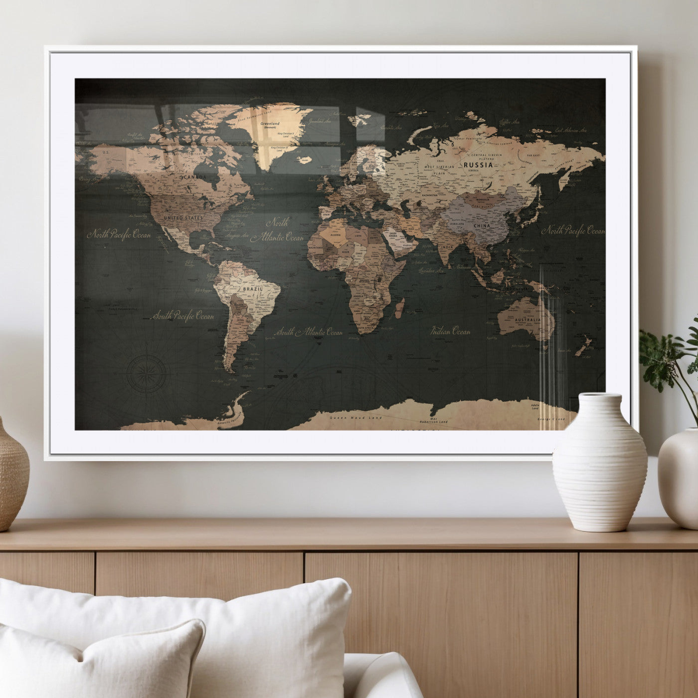 62059333-MGV-CV-36X24 - World Map Wall Art Canvas Print, Modern Decorative Framed Map Artwork Prints for Living Room, Office, Bedroom Wall Decor