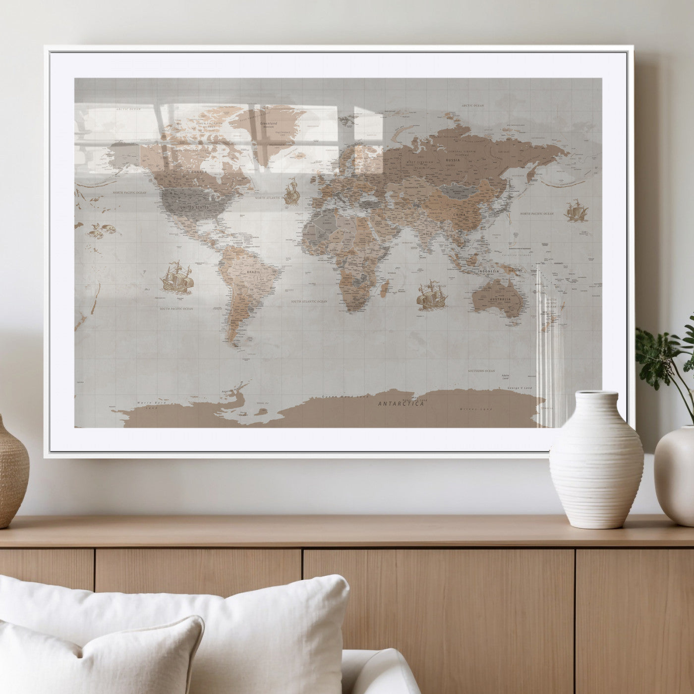 85057279-MGV-CV-36X24 - World Map Wall Art Canvas Print, Modern Decorative Framed Map Artwork Prints for Living Room, Office, Bedroom Wall Decor