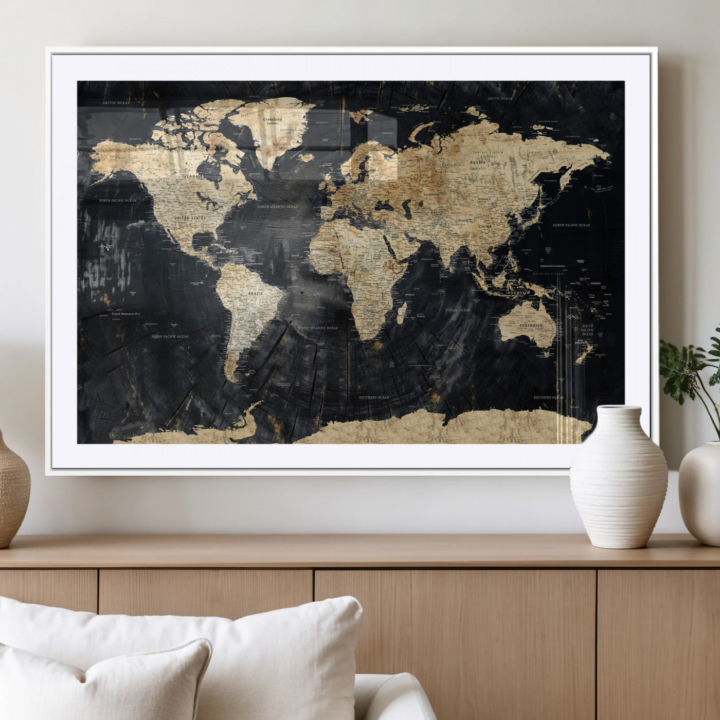 45535041-MGV-CV-36X24 - World Map Wall Art Canvas Print, Modern Decorative Framed Map Artwork Prints for Living Room, Office, Bedroom Wall Decor