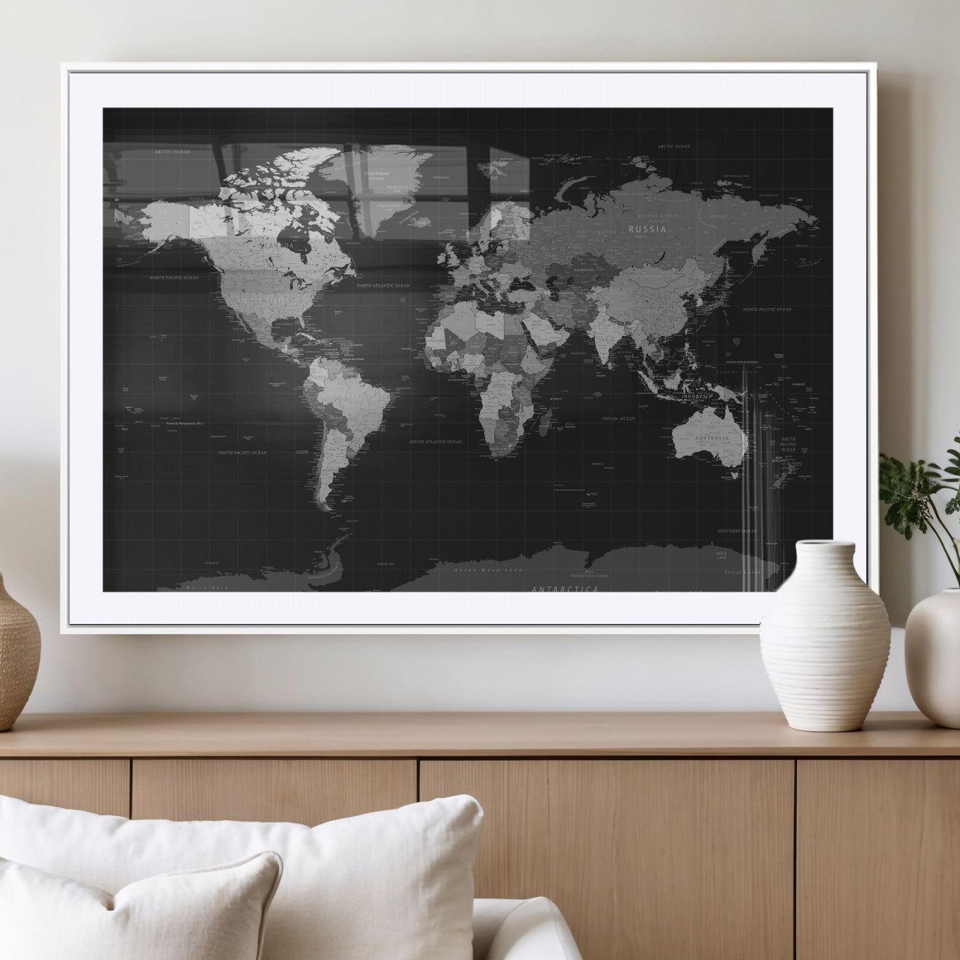 46160121-MGV-CV-36X24 - World Map Wall Art Canvas Print, Modern Decorative Framed Map Artwork Prints for Living Room, Office, Bedroom Wall Decor