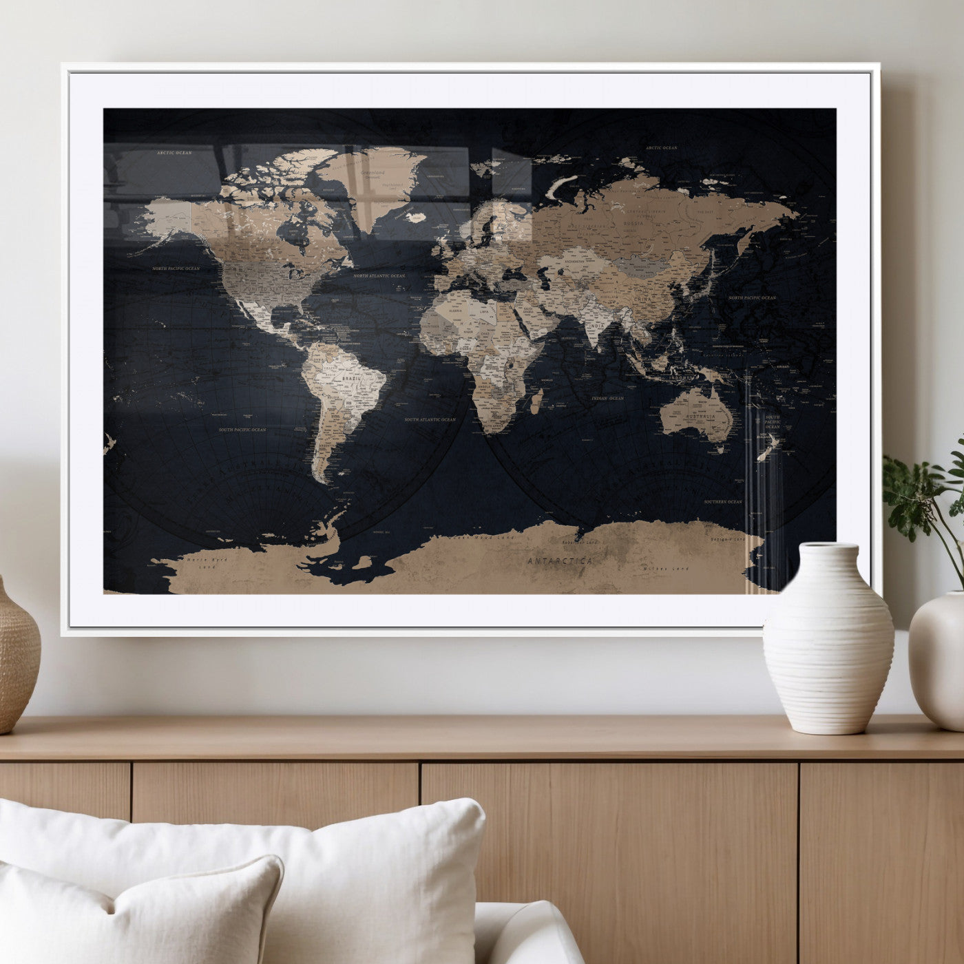 25812727-MGV-CV-36X24 - World Map Wall Art Canvas Print, Modern Decorative Framed Map Artwork Prints for Living Room, Office, Bedroom Wall Decor