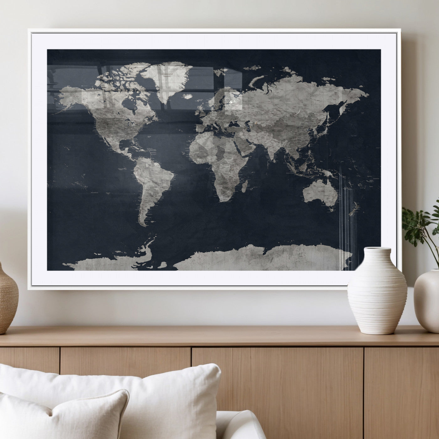 53886659-MGV-CV-36X24 - World Map Wall Art Canvas Print, Modern Decorative Framed Map Artwork Prints for Living Room, Office, Bedroom Wall Decor