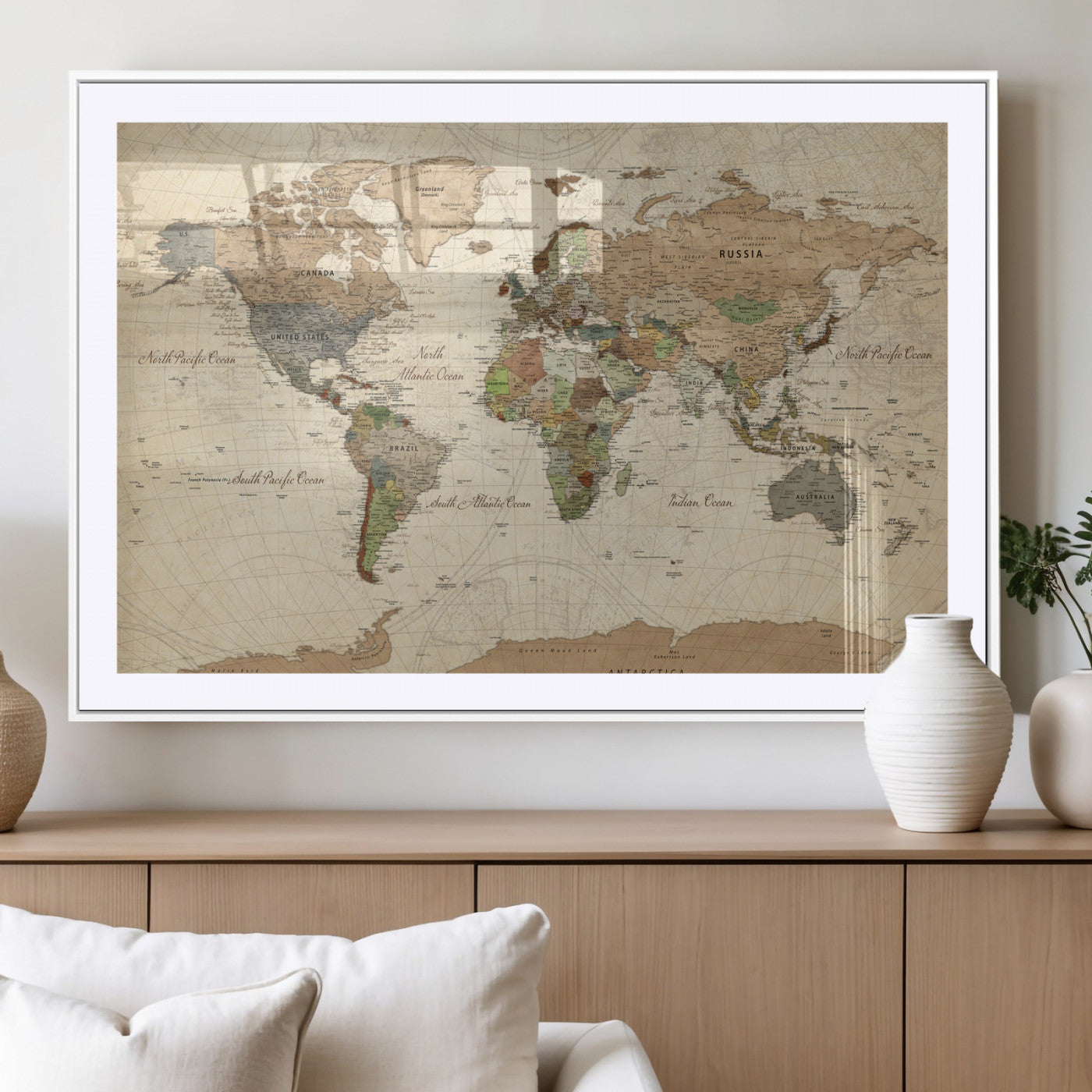 16856902-MGV-CV-36X24 - World Map Wall Art Canvas Print, Modern Decorative Framed Map Artwork Prints for Living Room, Office, Bedroom Wall Decor