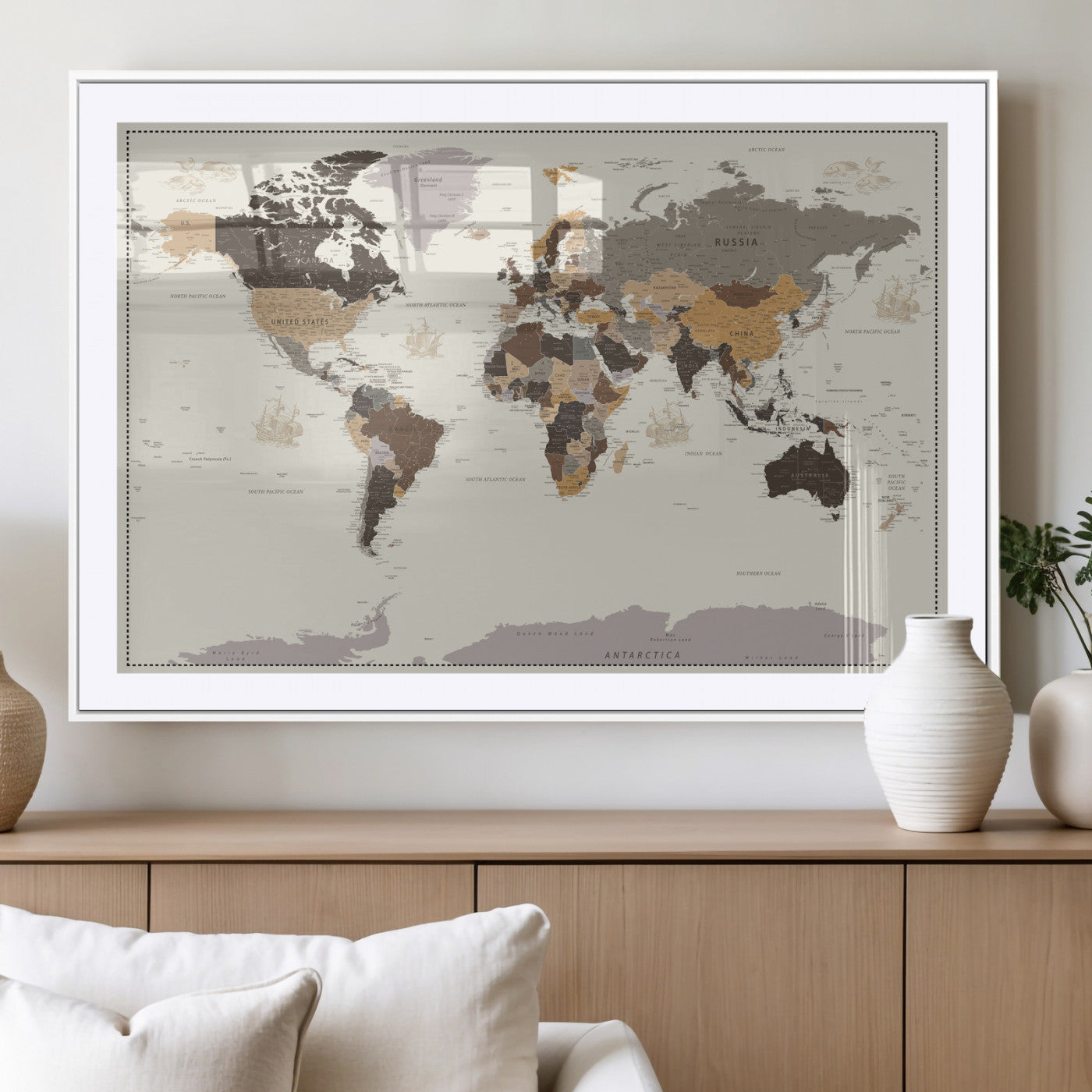 58777746-MGV-CV-36X24 - World Map Wall Art Canvas Print, Modern Decorative Framed Map Artwork Prints for Living Room, Office, Bedroom Wall Decor