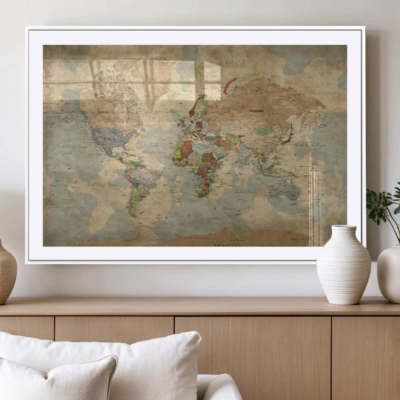 31492148-MGV-CV-36X24 - World Map Wall Art Canvas Print, Modern Decorative Framed Map Artwork Prints for Living Room, Office, Bedroom Wall Decor