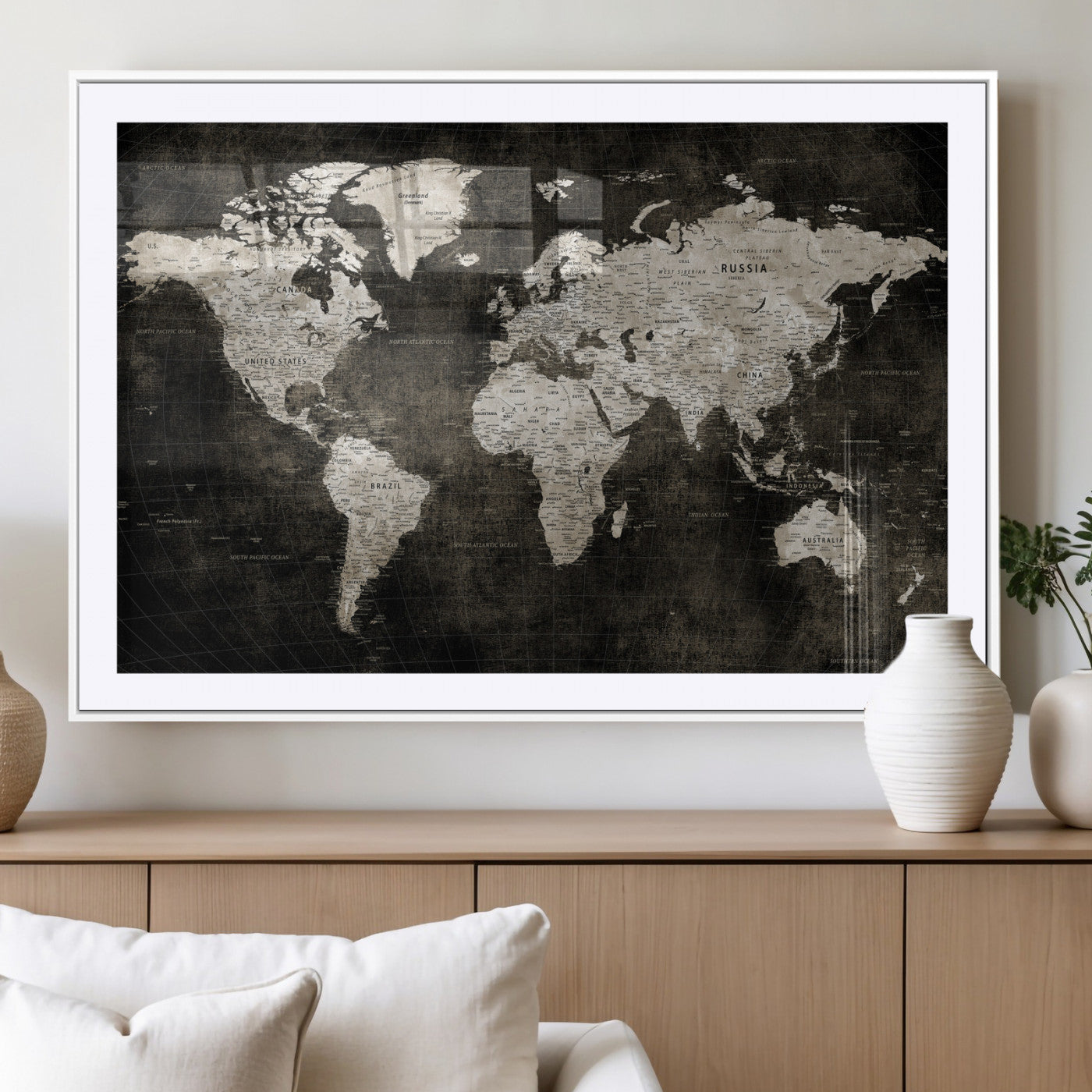 94581666-MGV-CV-36X24 - World Map Wall Art Canvas Print, Modern Decorative Framed Map Artwork Prints for Living Room, Office, Bedroom Wall Decor