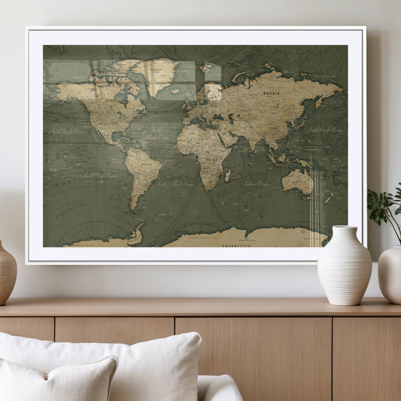 75846040-MGV-CV-36X24 - World Map Wall Art Canvas Print, Modern Decorative Framed Map Artwork Prints for Living Room, Office, Bedroom Wall Decor