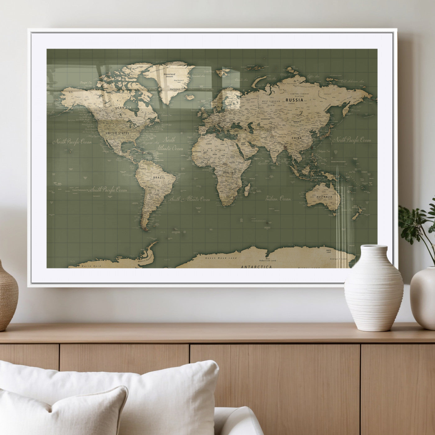 13750241-MGV-CV-36X24 - World Map Wall Art Canvas Print, Modern Decorative Framed Map Artwork Prints for Living Room, Office, Bedroom Wall Decor