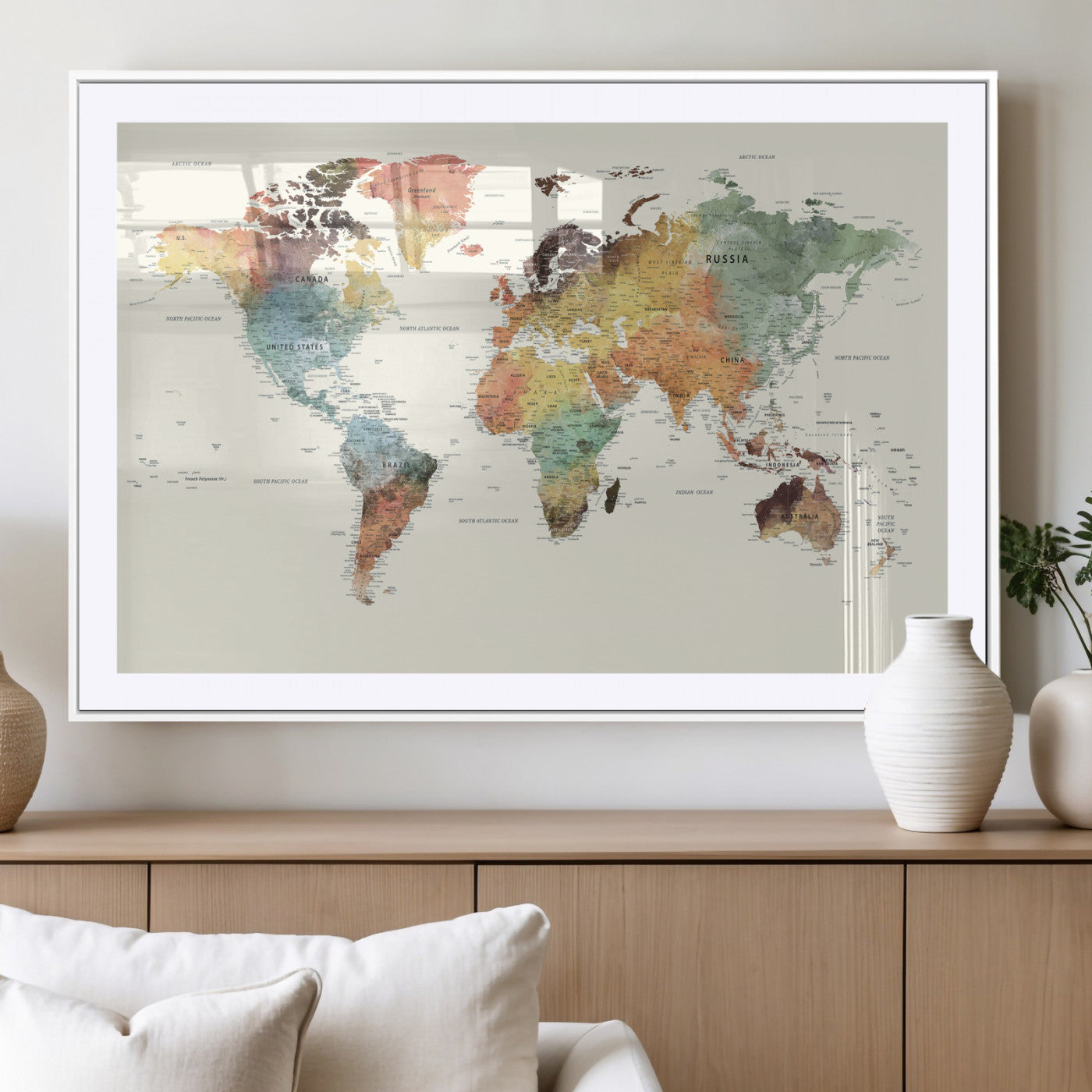 64206059-MGV-CV-36X24 - World Map Wall Art Canvas Print, Modern Decorative Framed Map Artwork Prints for Living Room, Office, Bedroom Wall Decor