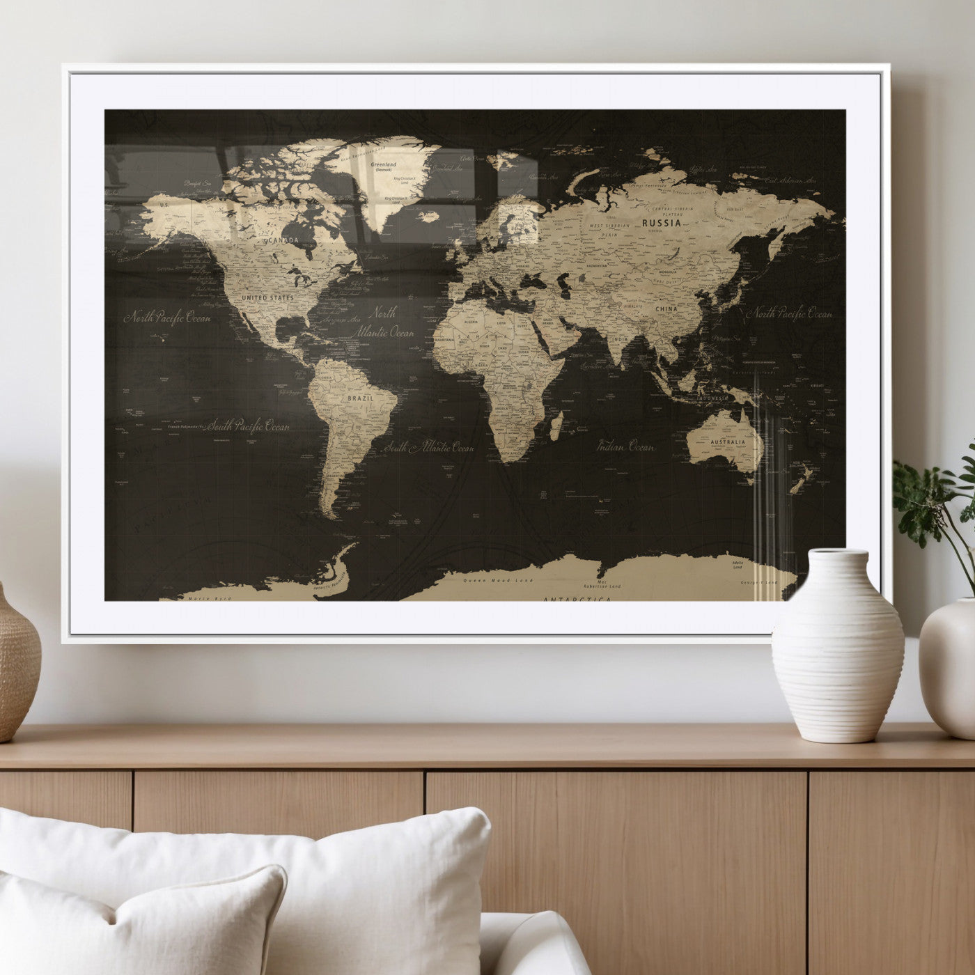 89024244-MGV-CV-36X24 - World Map Wall Art Canvas Print, Modern Decorative Framed Map Artwork Prints for Living Room, Office, Bedroom Wall Decor