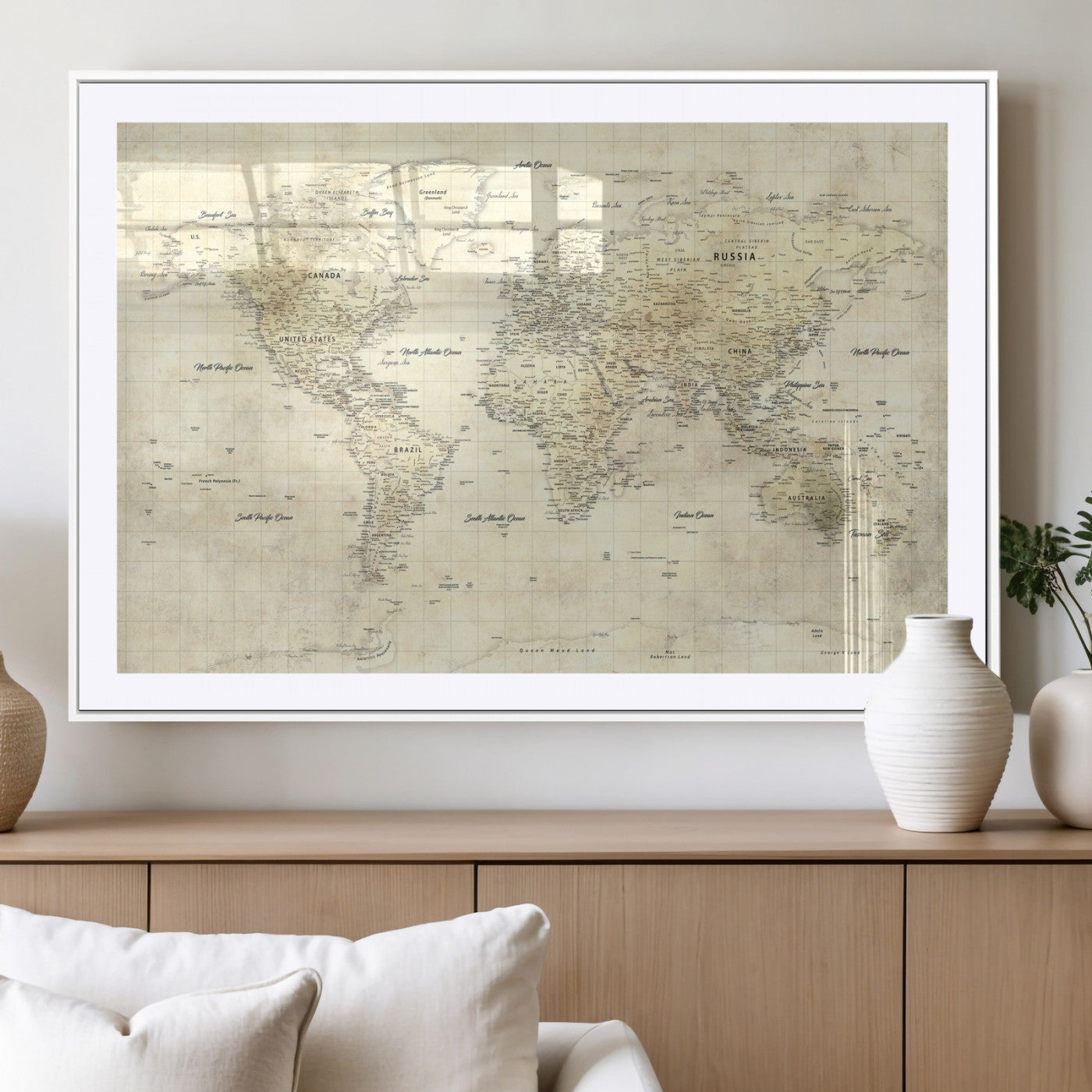 17101439-MGV-CV-36X24 - World Map Wall Art Canvas Print, Modern Decorative Framed Map Artwork Prints for Living Room, Office, Bedroom Wall Decor