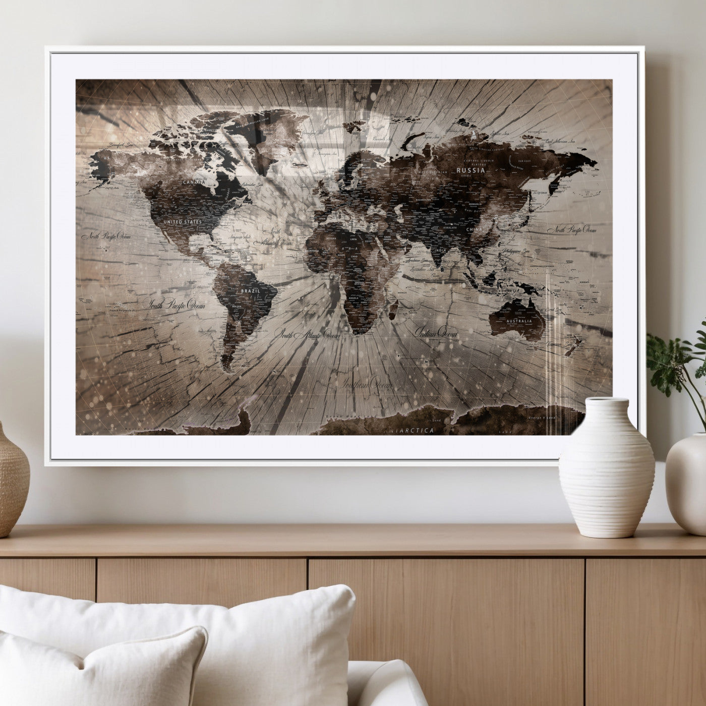 94623295-MGV-CV-36X24 - World Map Wall Art Canvas Print, Modern Decorative Framed Map Artwork Prints for Living Room, Office, Bedroom Wall Decor
