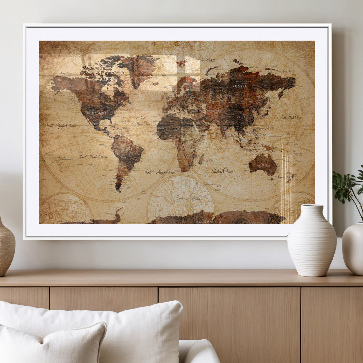 40760475-MGV-CV-36X24 - World Map Wall Art Canvas Print, Modern Decorative Framed Map Artwork Prints for Living Room, Office, Bedroom Wall Decor