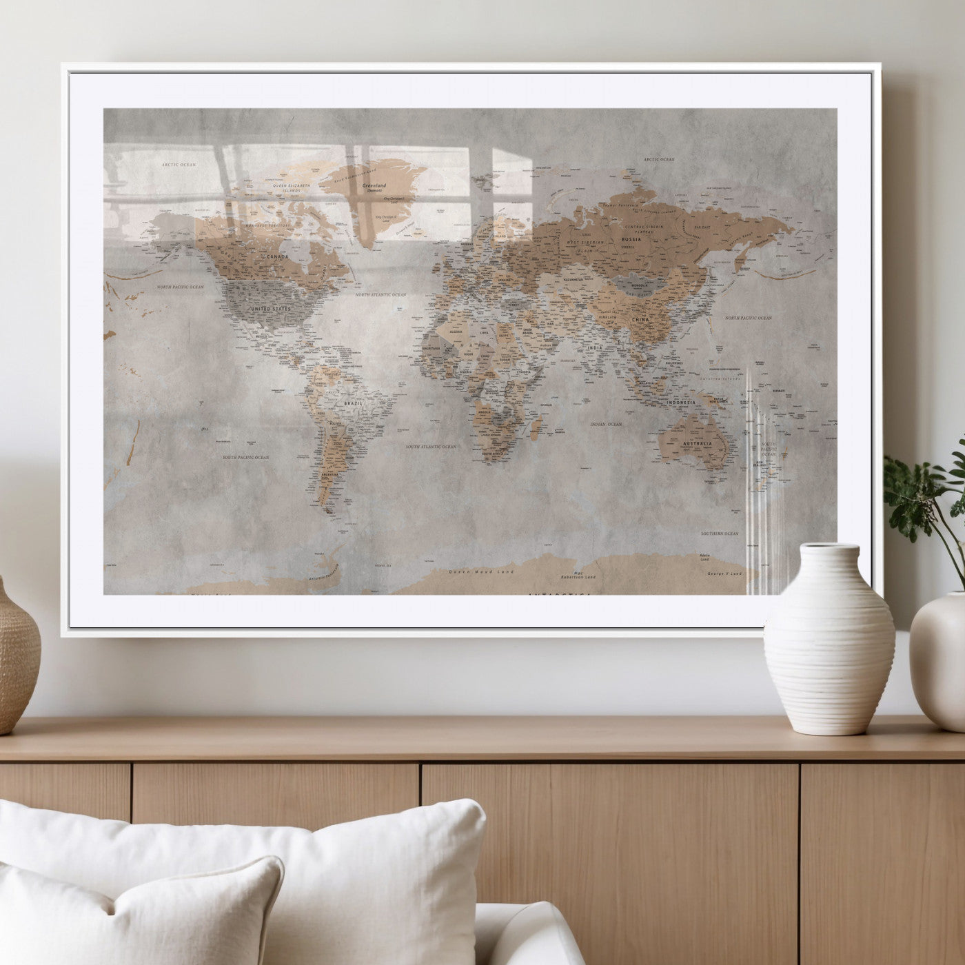 34051638-MGV-CV-36X24 - World Map Wall Art Canvas Print, Modern Decorative Framed Map Artwork Prints for Living Room, Office, Bedroom Wall Decor