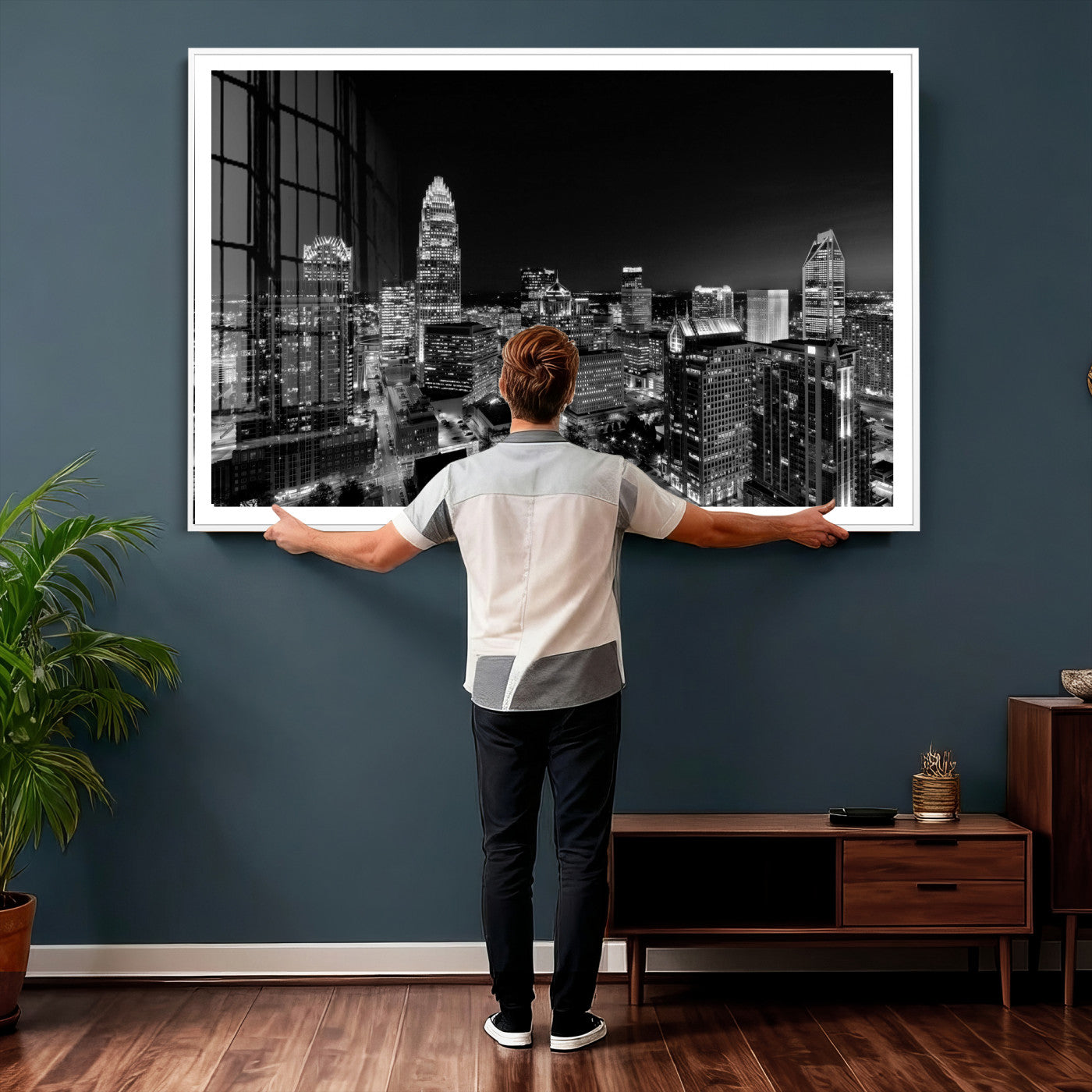68329345-MGV-CV-36X24 - Atlanta Skyline Wall Art Canvas Print, Atlanta Downtown Night Cityscape Print for Modern Urban Wall Decor