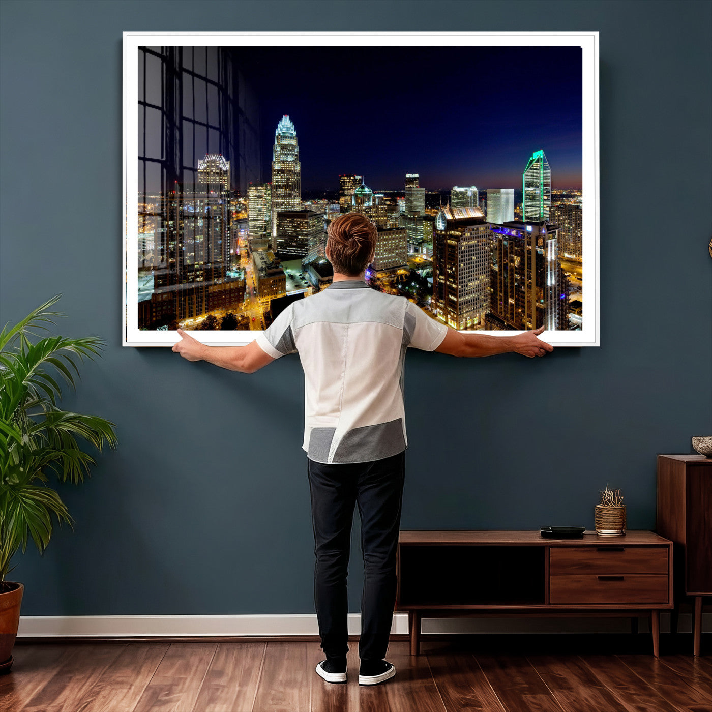 47163738-MGV-CV-36X24 - Atlanta Skyline Wall Art Canvas Print, Atlanta Downtown Night Cityscape Print for Modern Urban Wall Decor