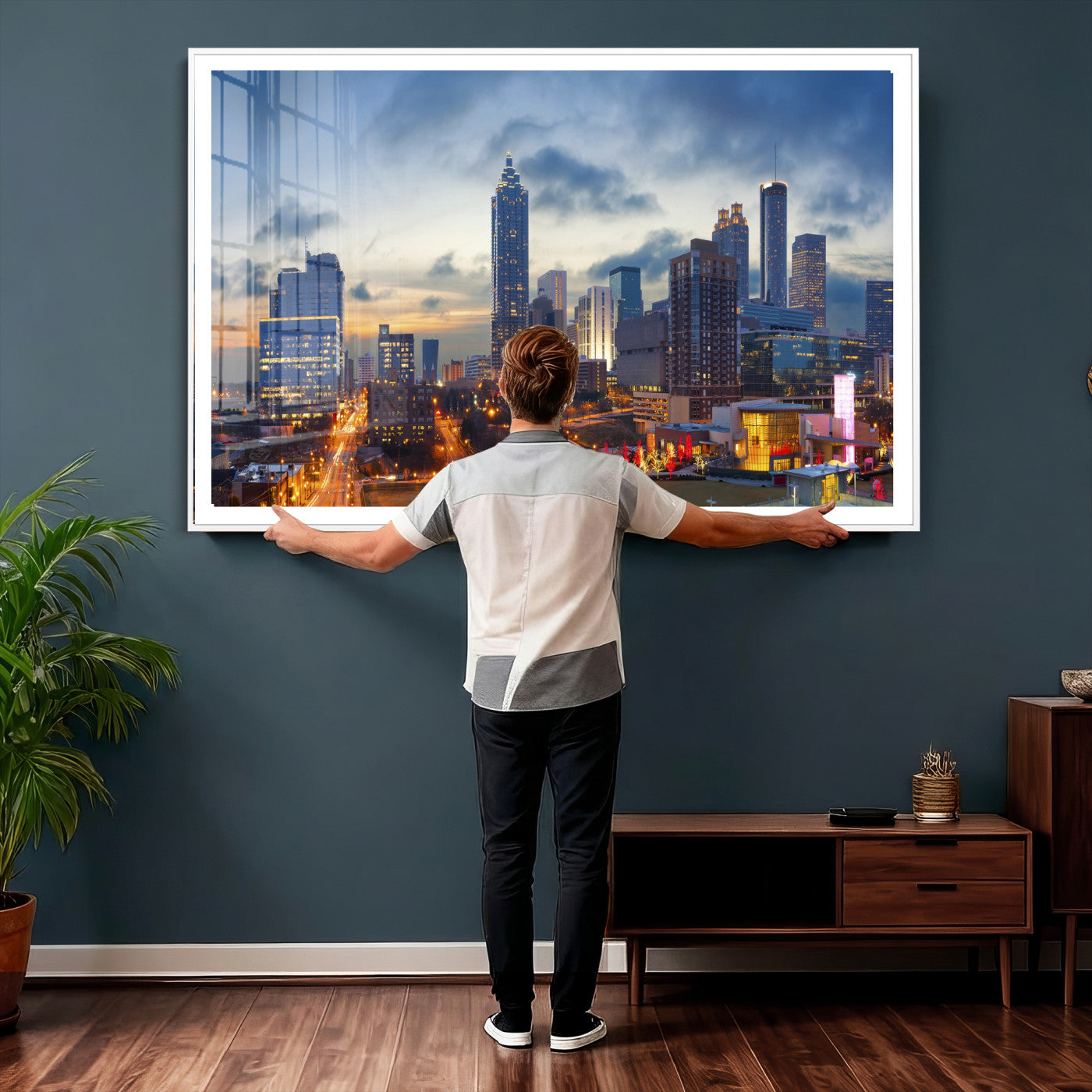 18461309-MGV-CV-36X24 - Atlanta Skyline Wall Art Canvas Print, Atlanta Downtown Night Cityscape Print for Modern Urban Wall Decor