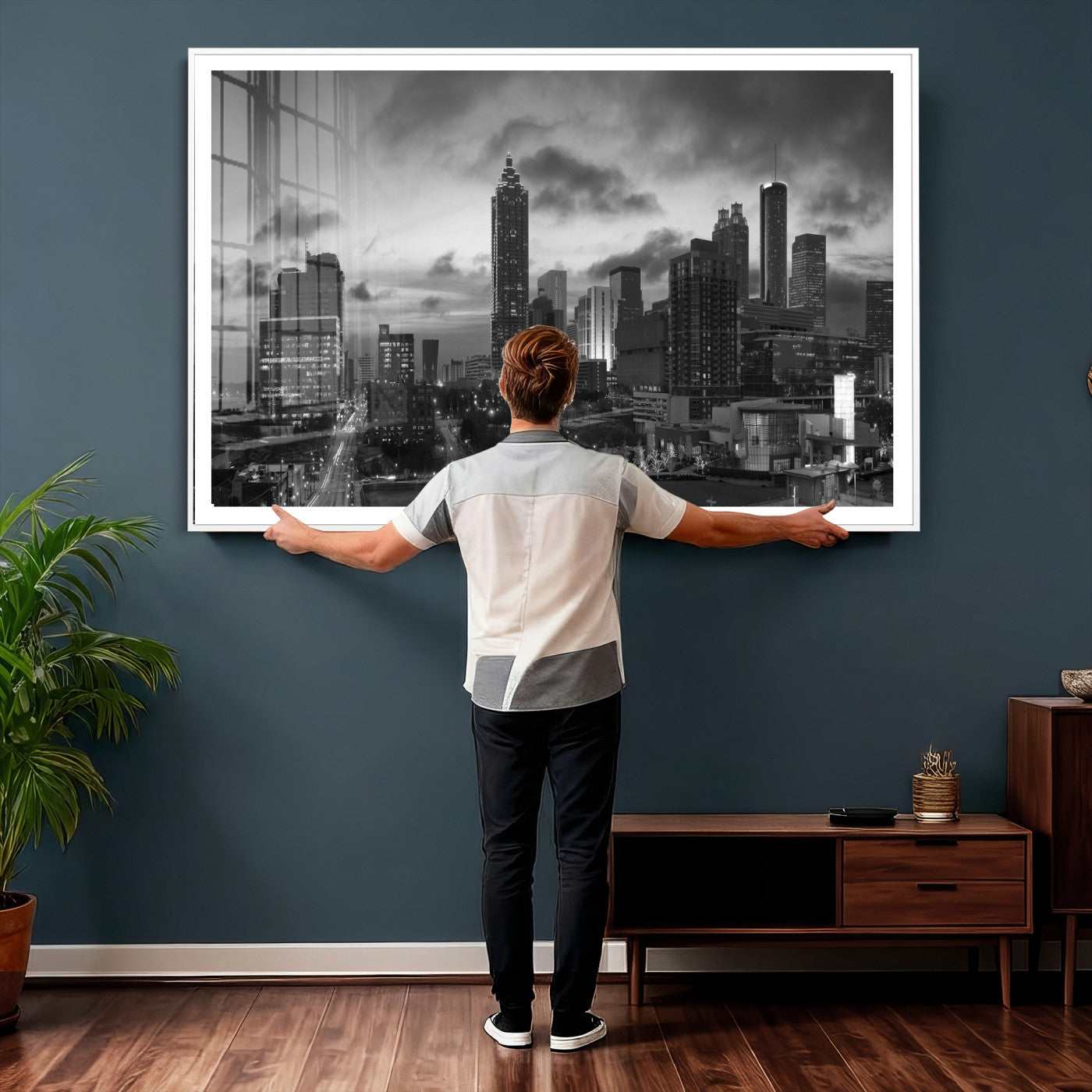 91959506-MGV-CV-36X24 - Atlanta Skyline Wall Art Canvas Print, Atlanta Downtown Night Cityscape Print for Modern Urban Wall Decor