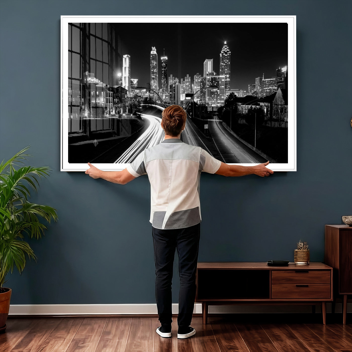 80330064-MGV-CV-36X24 - Atlanta Skyline Wall Art Canvas Print, Atlanta Downtown Night Cityscape Print for Modern Urban Wall Decor
