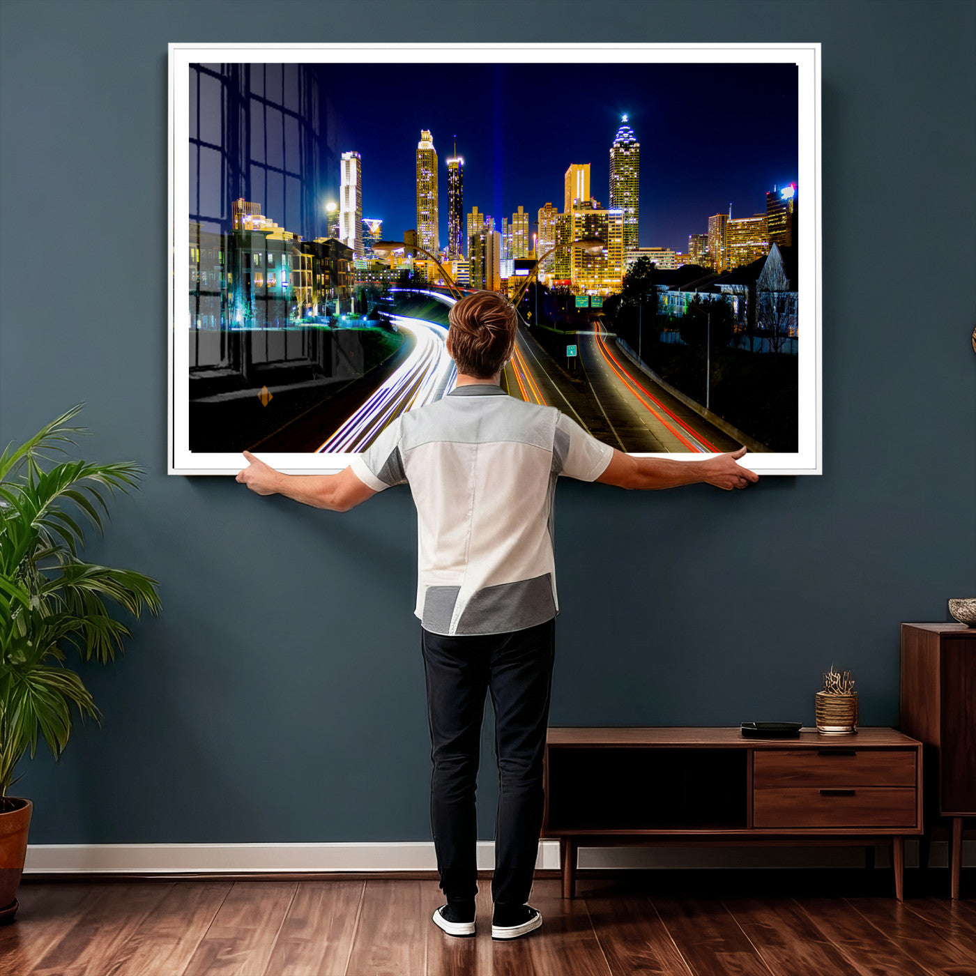 12967464-MGV-CV-36X24 - Atlanta Skyline Wall Art Canvas Print, Atlanta Downtown Night Cityscape Print for Modern Urban Wall Decor