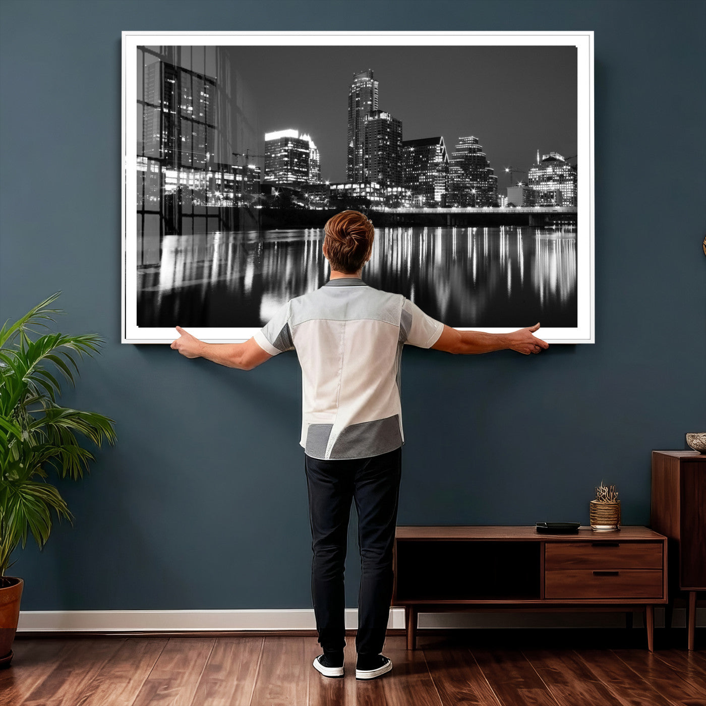 38129554-MGV-CV-36X24 - Austin Skyline Wall Art Canvas Print, Austin Downtown Night Cityscape Print for Modern Urban Wall Decor