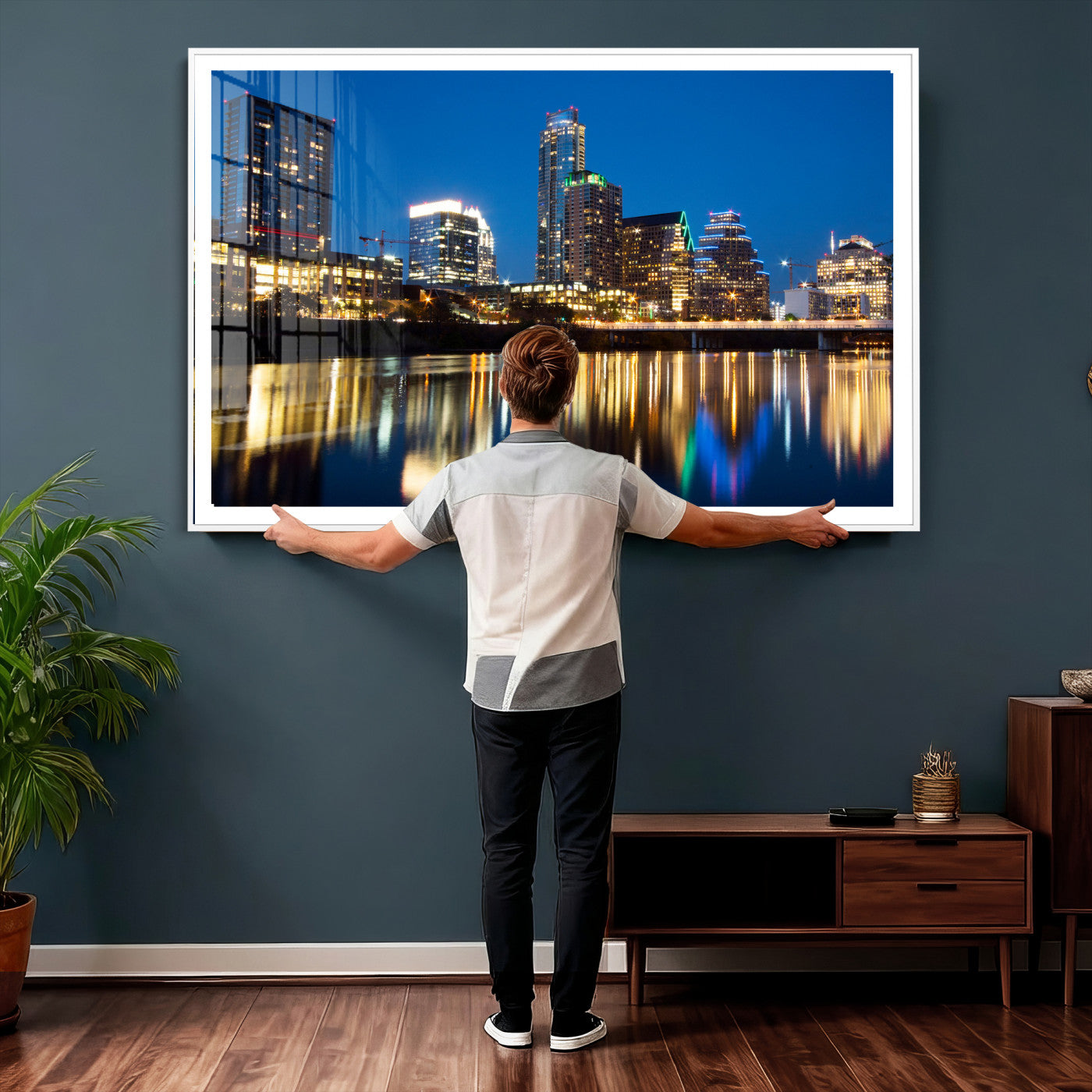 21916206-MGV-CV-36X24 - Austin Skyline Wall Art Canvas Print, Austin Downtown Night Cityscape Print for Modern Urban Wall Decor