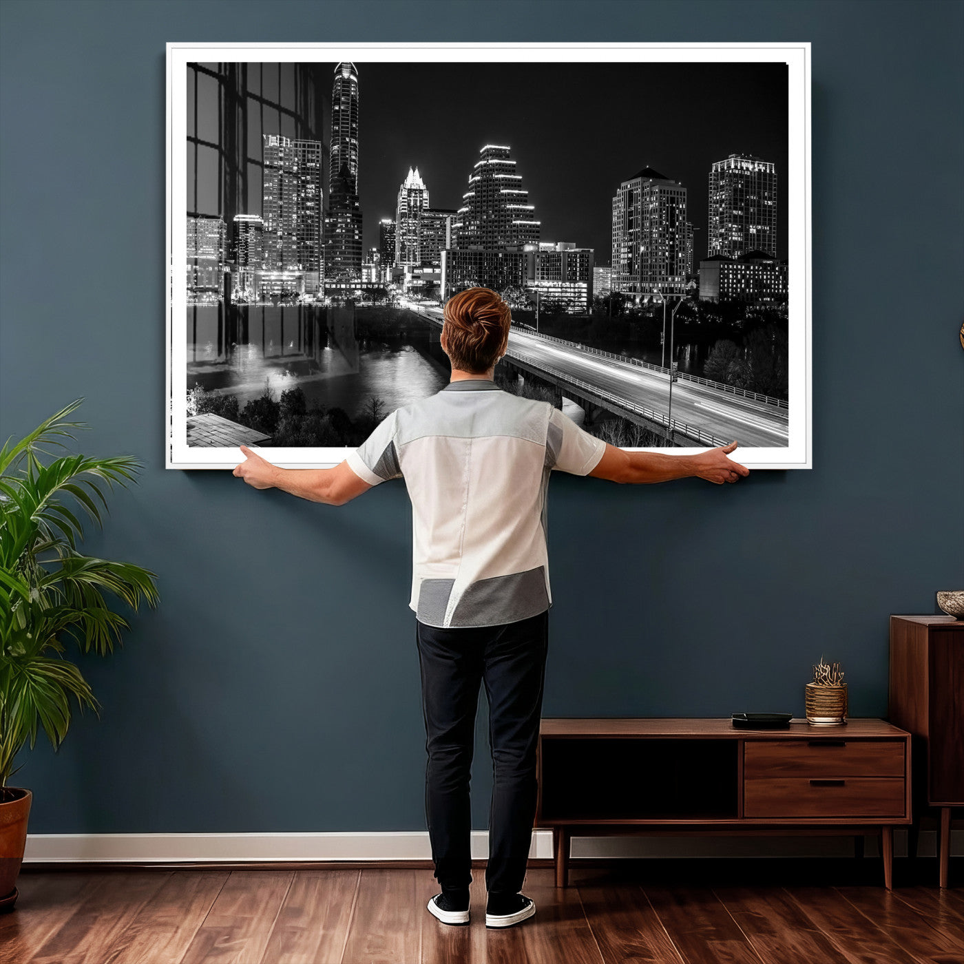 37531750-MGV-CV-36X24 - Austin Skyline Wall Art Canvas Print, Austin Downtown Night Cityscape Print for Modern Urban Wall Decor