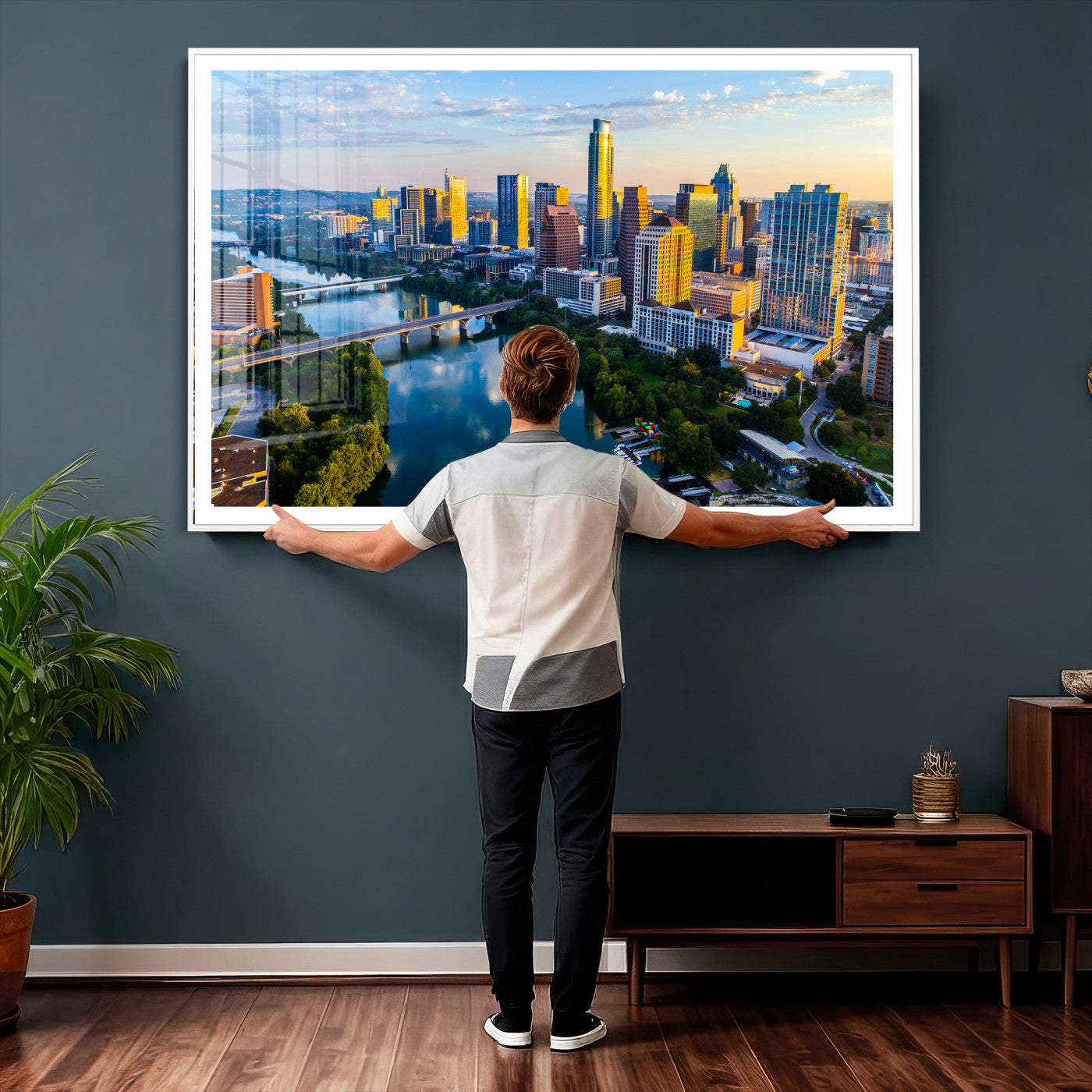 33675326-MGV-CV-36X24 - Austin Skyline Wall Art Canvas Print, Austin Downtown Night Cityscape Print for Modern Urban Wall Decor