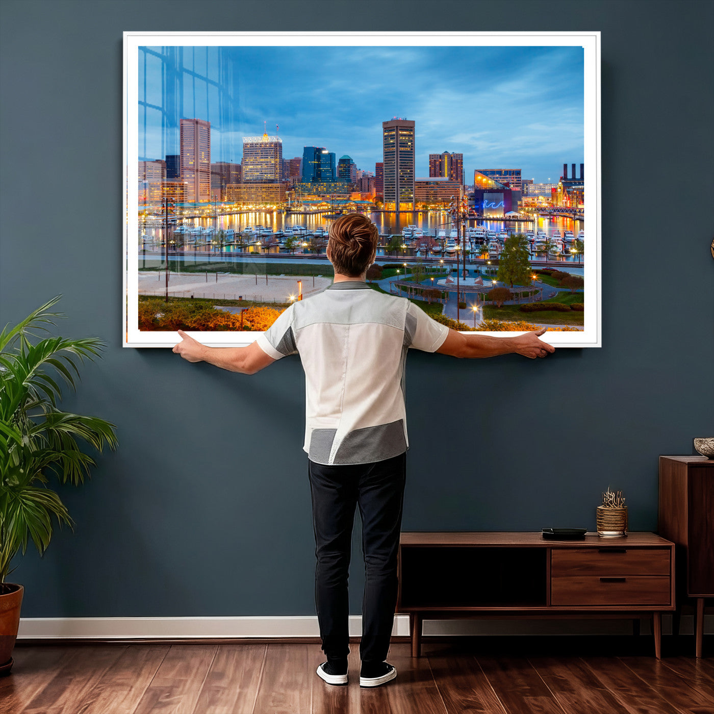78635089-MGV-CV-36X24 - Baltimore Skyline Wall Art Canvas Print, Baltimore Downtown Night Cityscape Print for Modern Urban Wall Decor