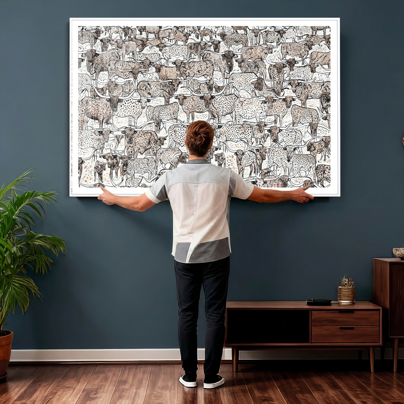 49200255-MGV-CV-36X24 - Farmhouse Animals Wall Art Canvas Print - Abstract Farm Animal Drawing Mid-Century Wall Art for Cabin Decor