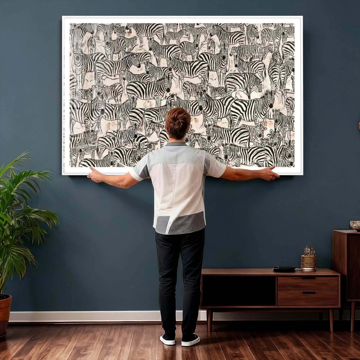 76453377-MGV-CV-36X24 - Farmhouse Animals Wall Art Canvas Print - Abstract Farm Animal Drawing Mid-Century Wall Art for Cabin Decor