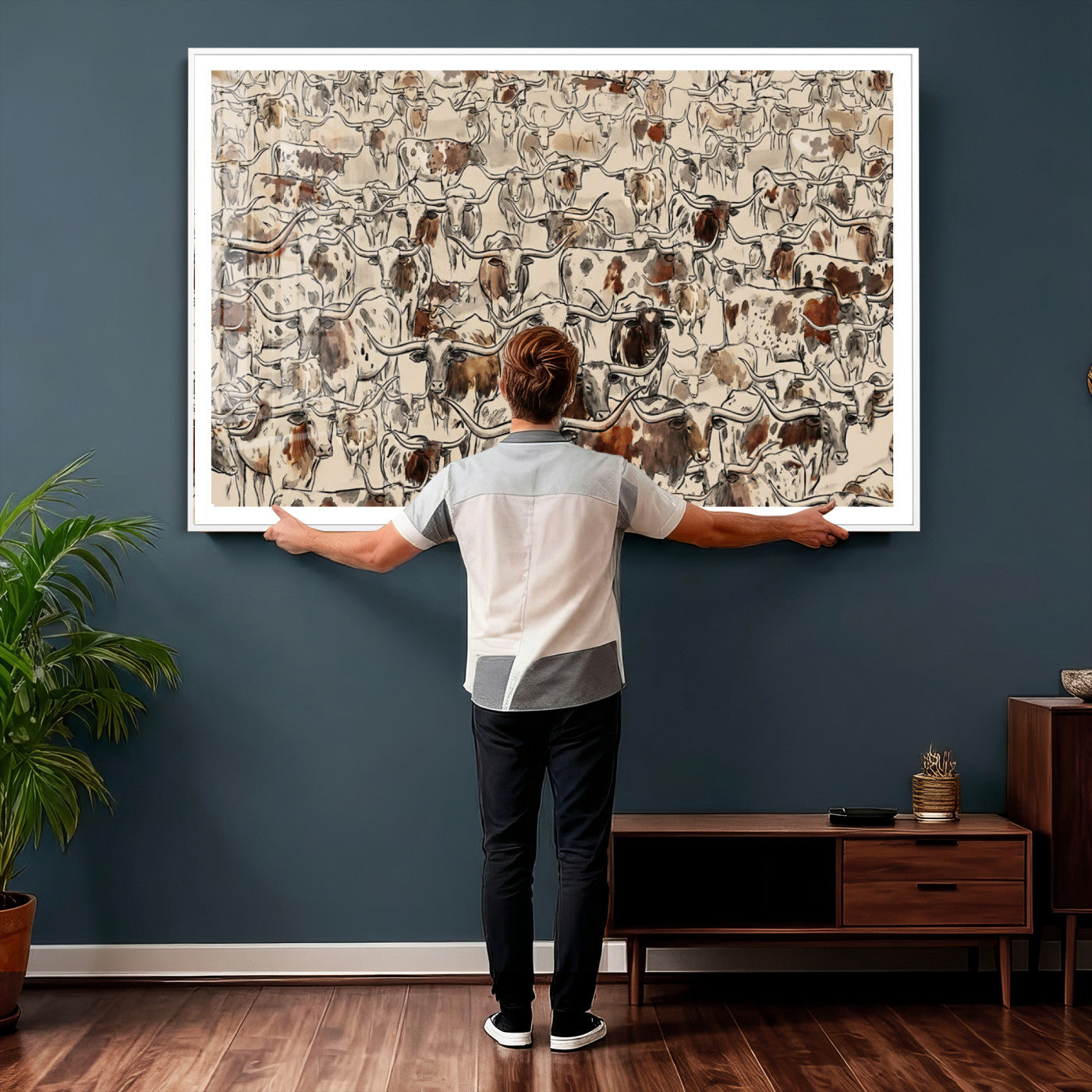 94808502-MGV-CV-36X24 - Farmhouse Animals Wall Art Canvas Print - Abstract Farm Animal Drawing Mid-Century Wall Art for Cabin Decor