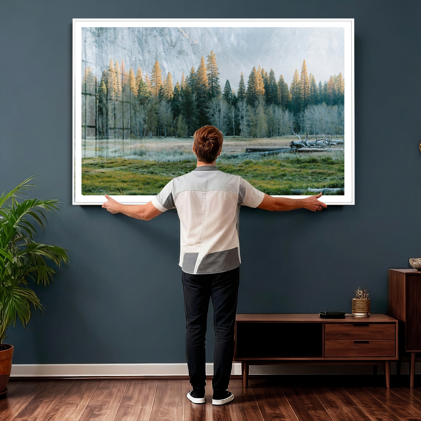 95548744-MGV-CV-36X24 - Forest Meadow Wall Art Canvas Print, Pine Tree Landscape Nature Artwork, Mountain Valley Scenic Photography, Calm Wilderness Wall Decor