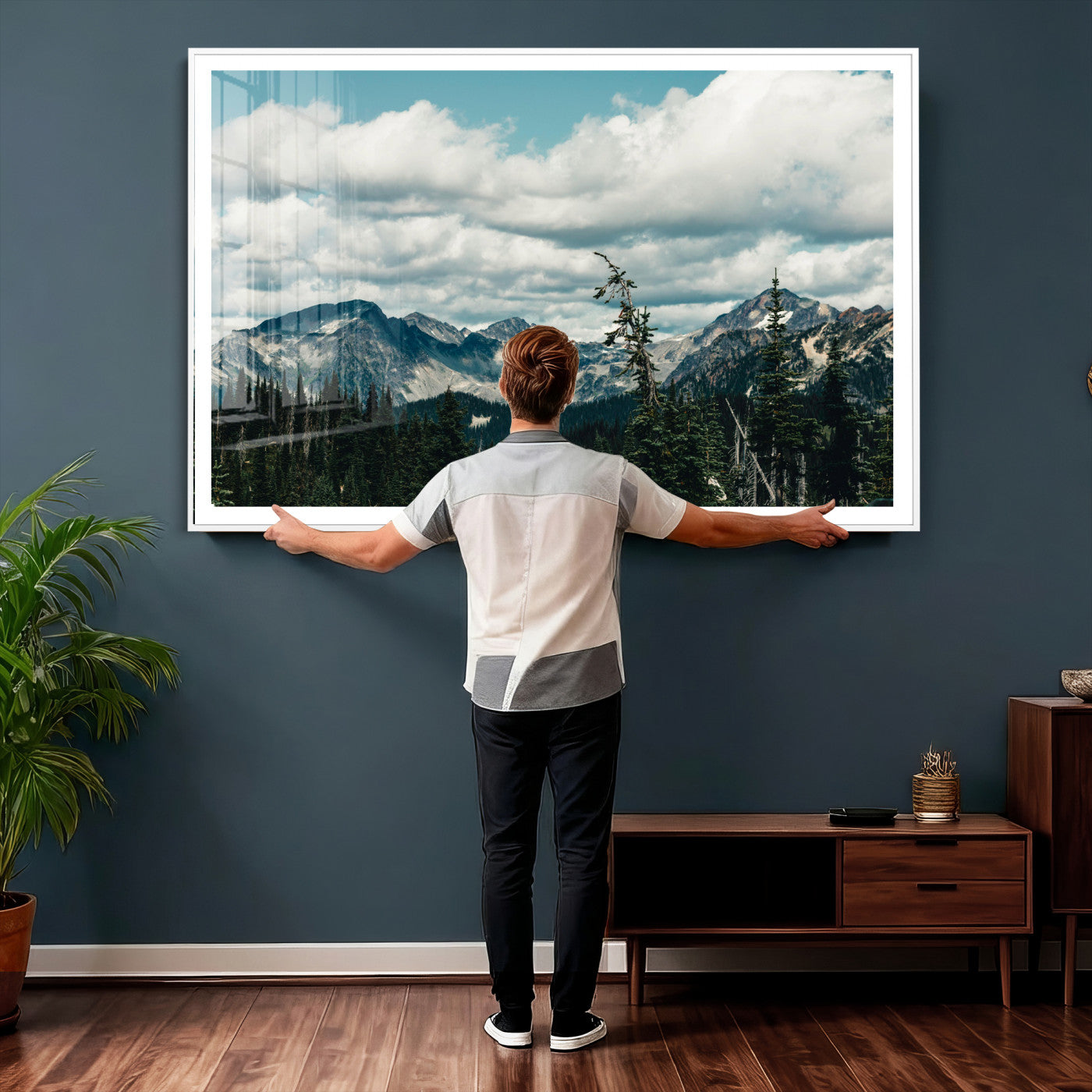 30416773-MGV-CV-36X24 - Mountain Forest Wall Art Canvas Print, Alpine Pine Tree Landscape Photography, Scenic Wilderness Mountain View, Nature Wall Decor