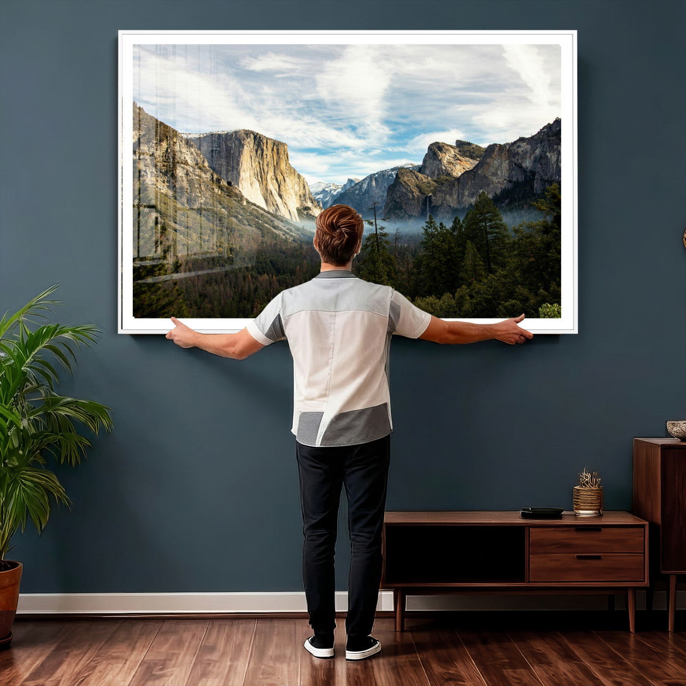 15089394-MGV-CV-36X24 - Yosemite Valley Mountain Landscape Wall Art Canvas Print, Granite Cliff Forest Valley Canvas Print, California National Park Scenic Art Printing