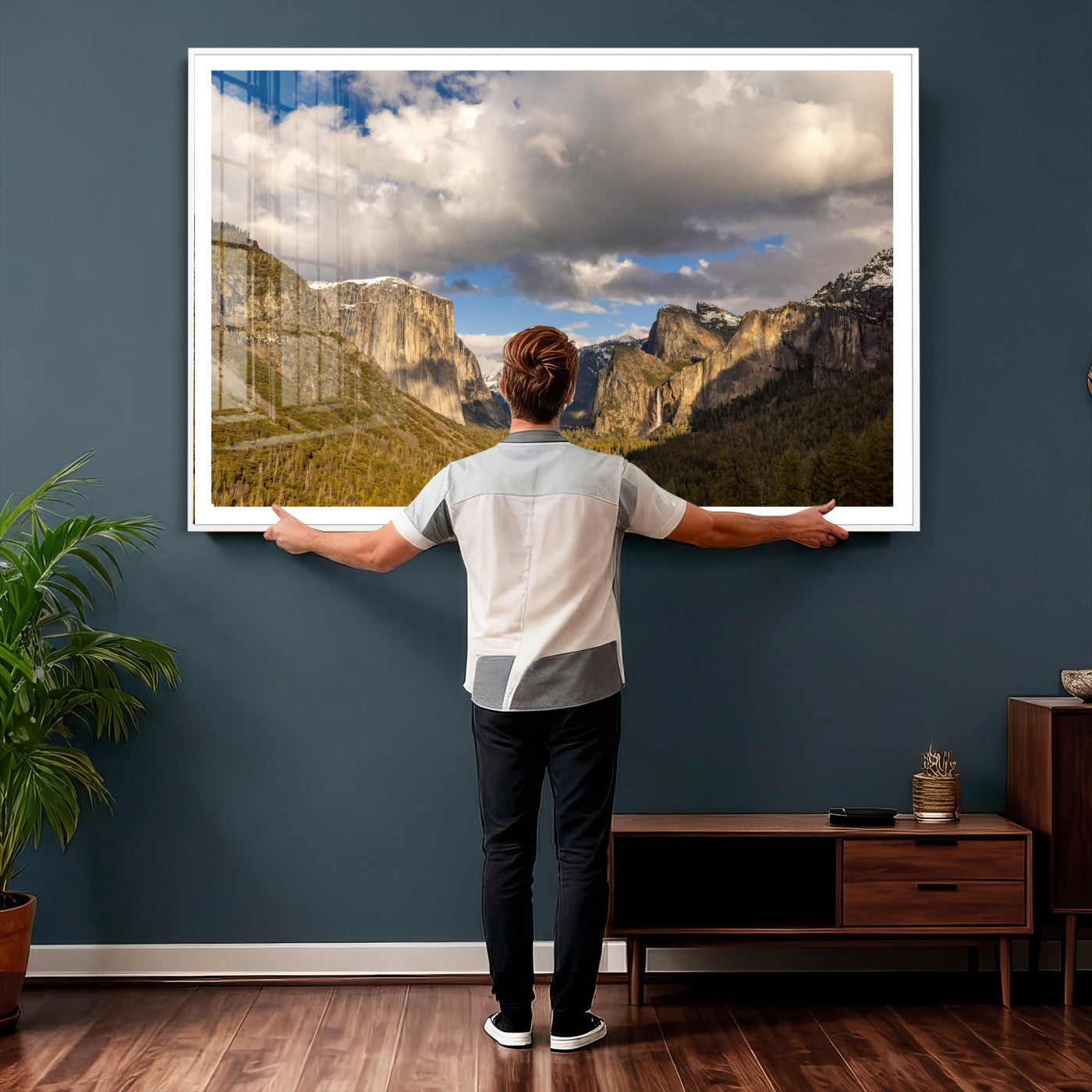 51451302-MGV-CV-36X24 - Yosemite Valley Mountain Landscape Wall Art Canvas Print, Granite Cliff Forest Valley Canvas Print, California National Park Scenic Art Printing